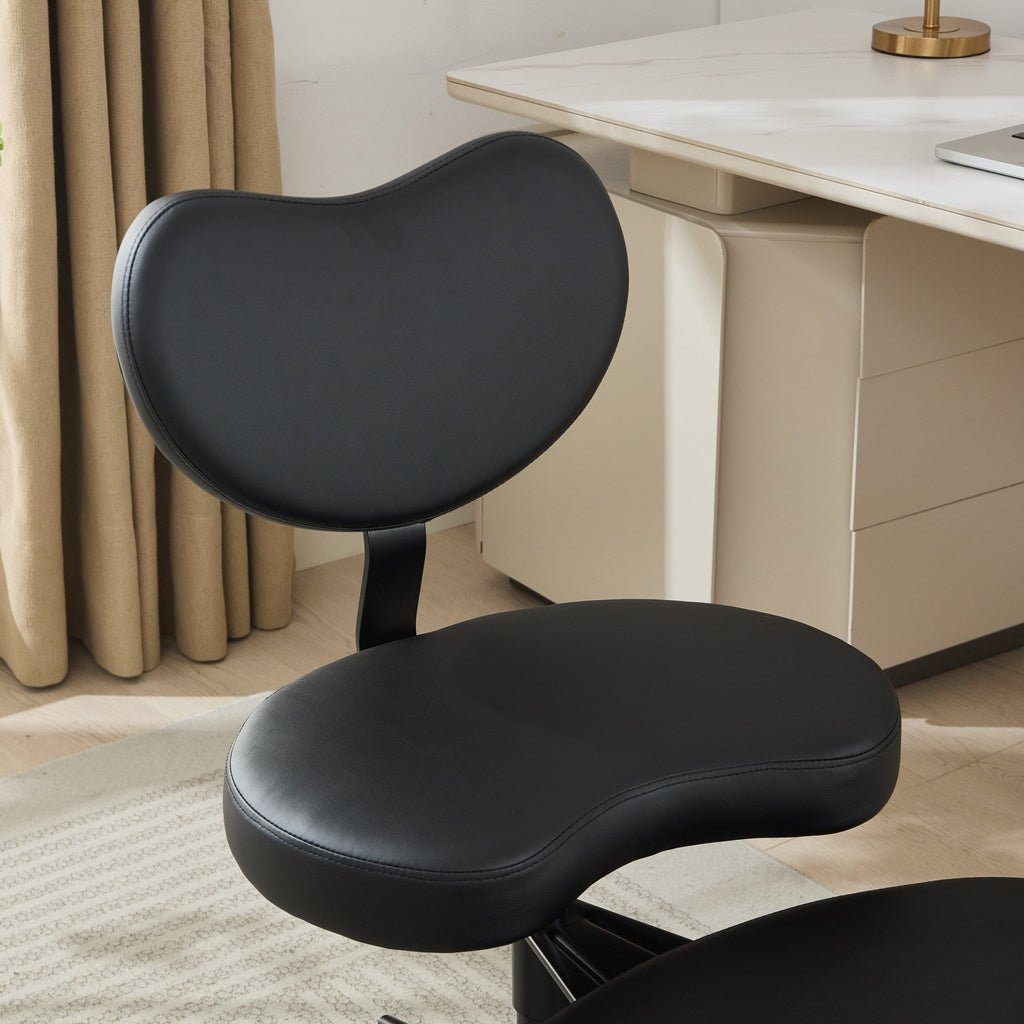Black Flexible Design Meditation Cross Legged PU Leather Chair with Wheels