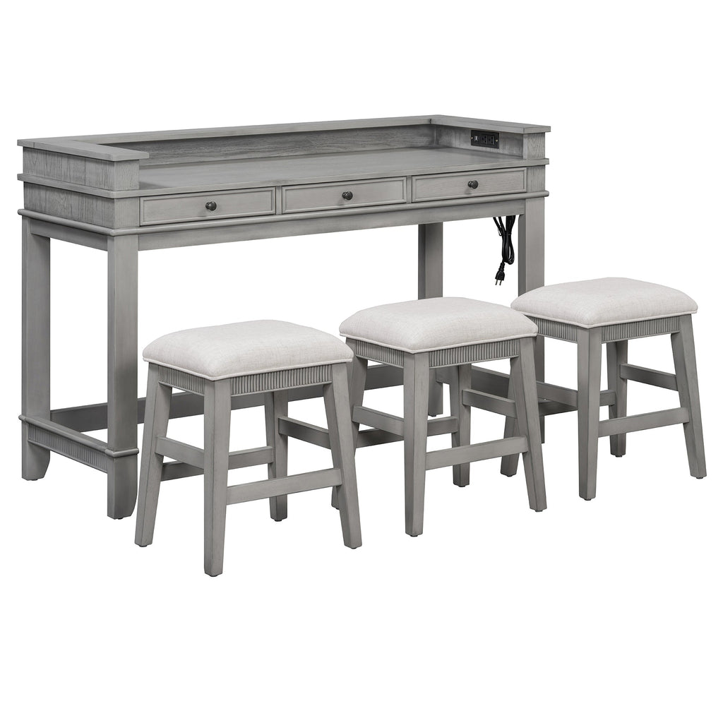 Retro Kitchen Table and Chairs Set with 3 Storage Drawers