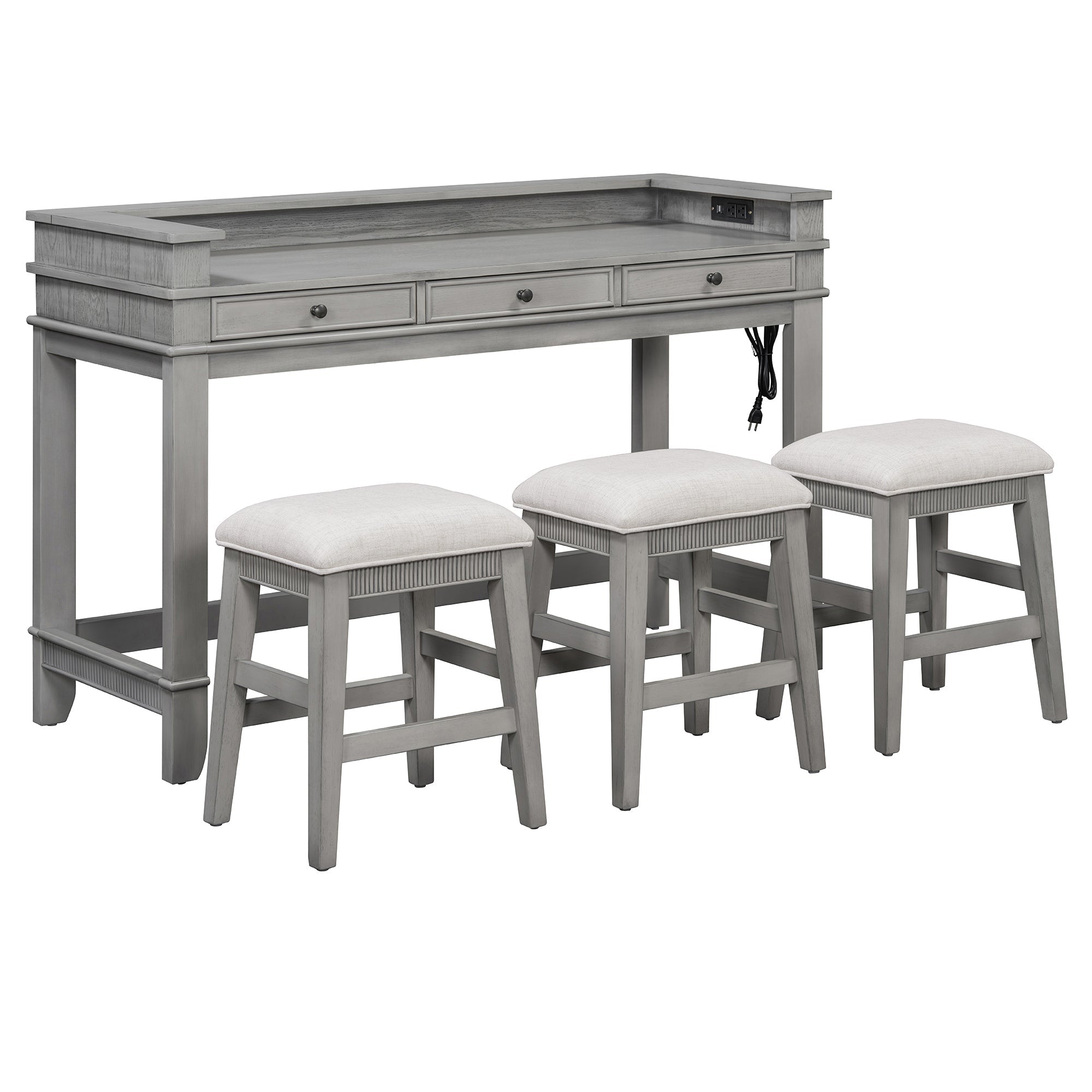 Retro Kitchen Table and Chairs Set with 3 Storage Drawers