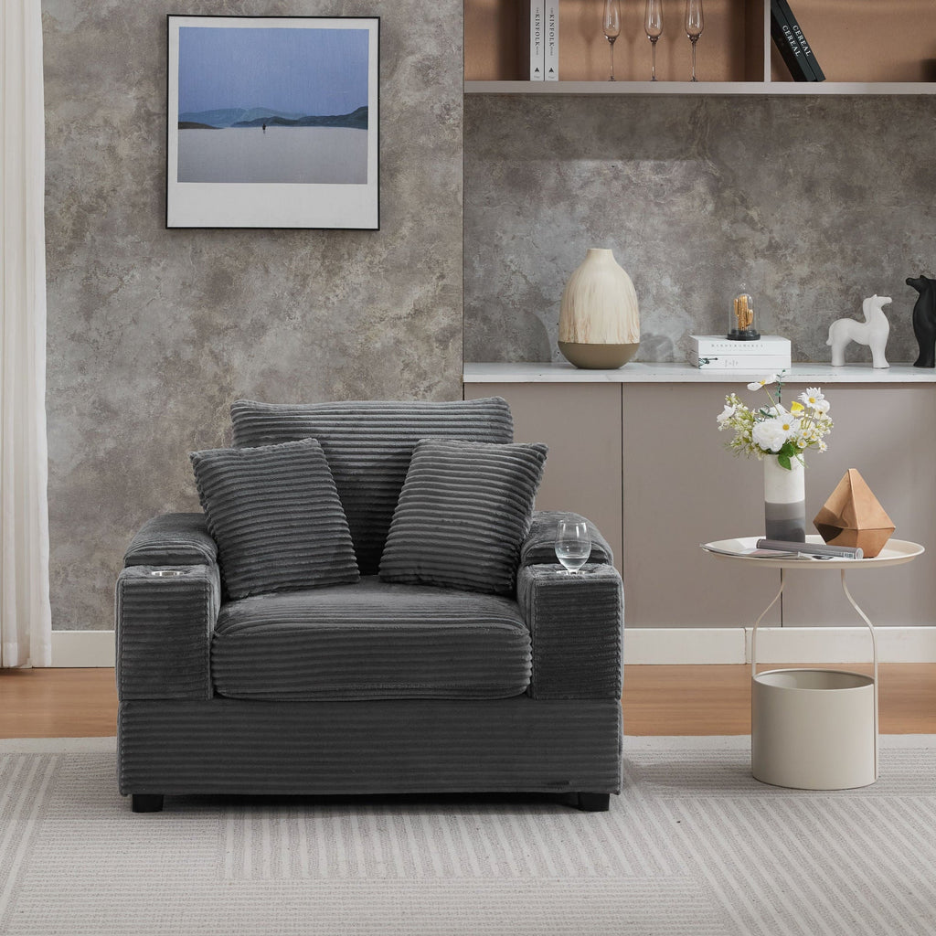 Corduroy Upholstered Chaise Lounge Sofa with Handrail Storage