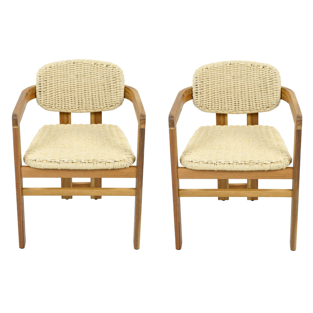 2-seat Woven Outdoor Chairs, Comfy Patio Seating with Elegant Teak Finish