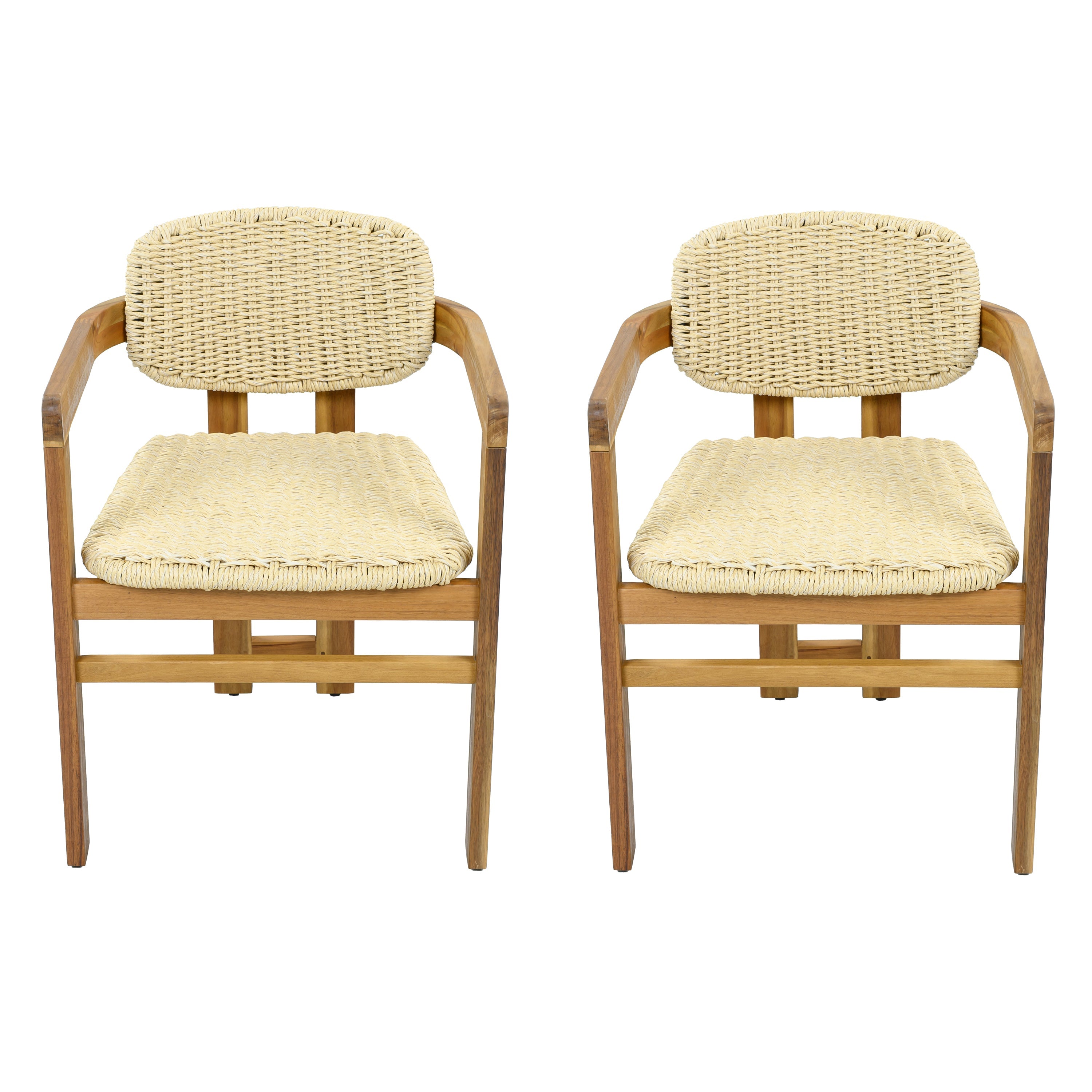 2-seat Woven Outdoor Chairs, Comfy Patio Seating with Elegant Teak Finish