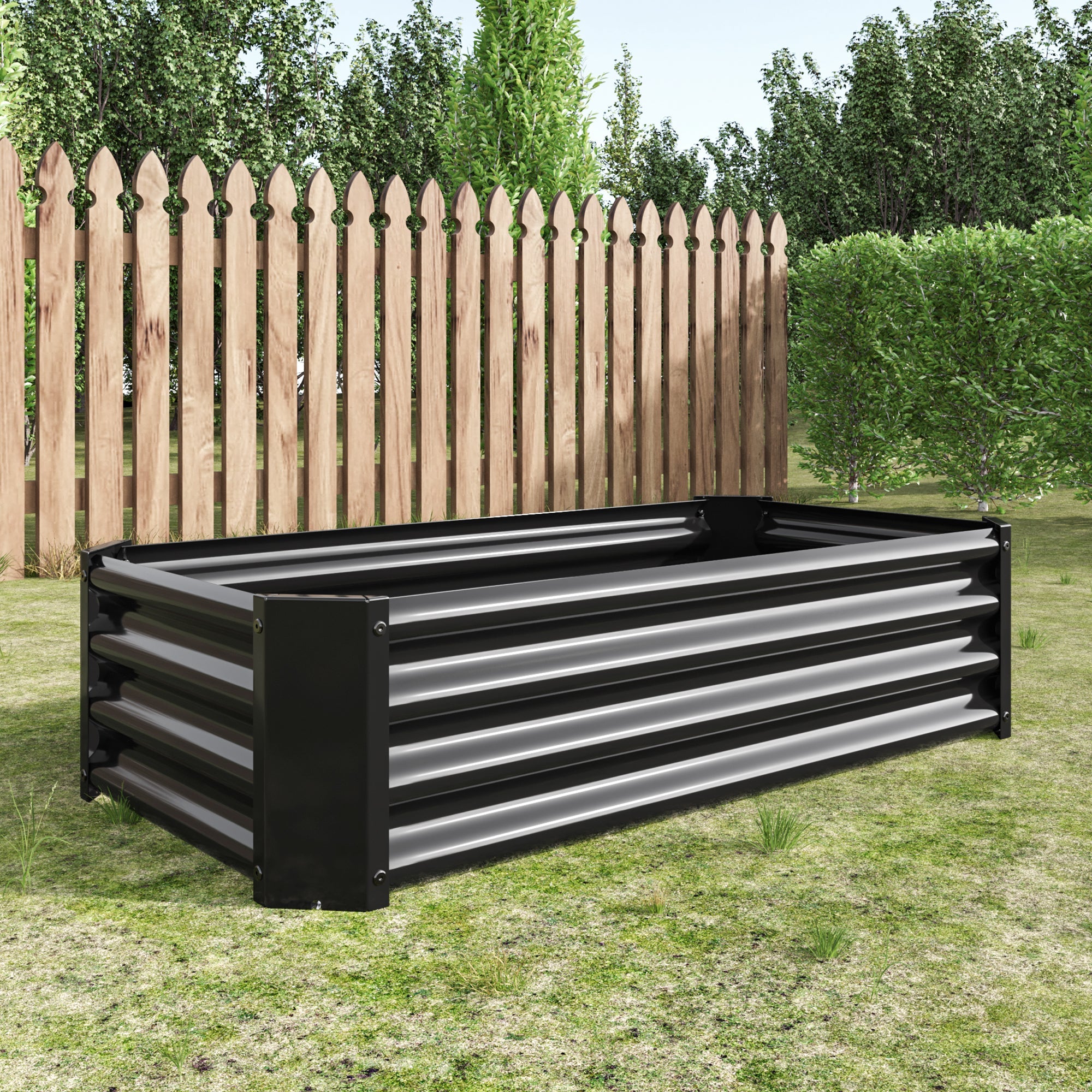 4x2x1ft Metal Raised Garden Bed Black Rectangle Planter Box Vegetables Herbs