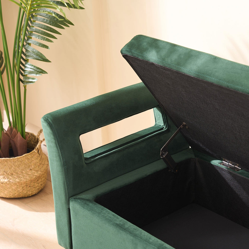 67.91' Wide Velvet Storage Soft Ottoman Bench with Armrests