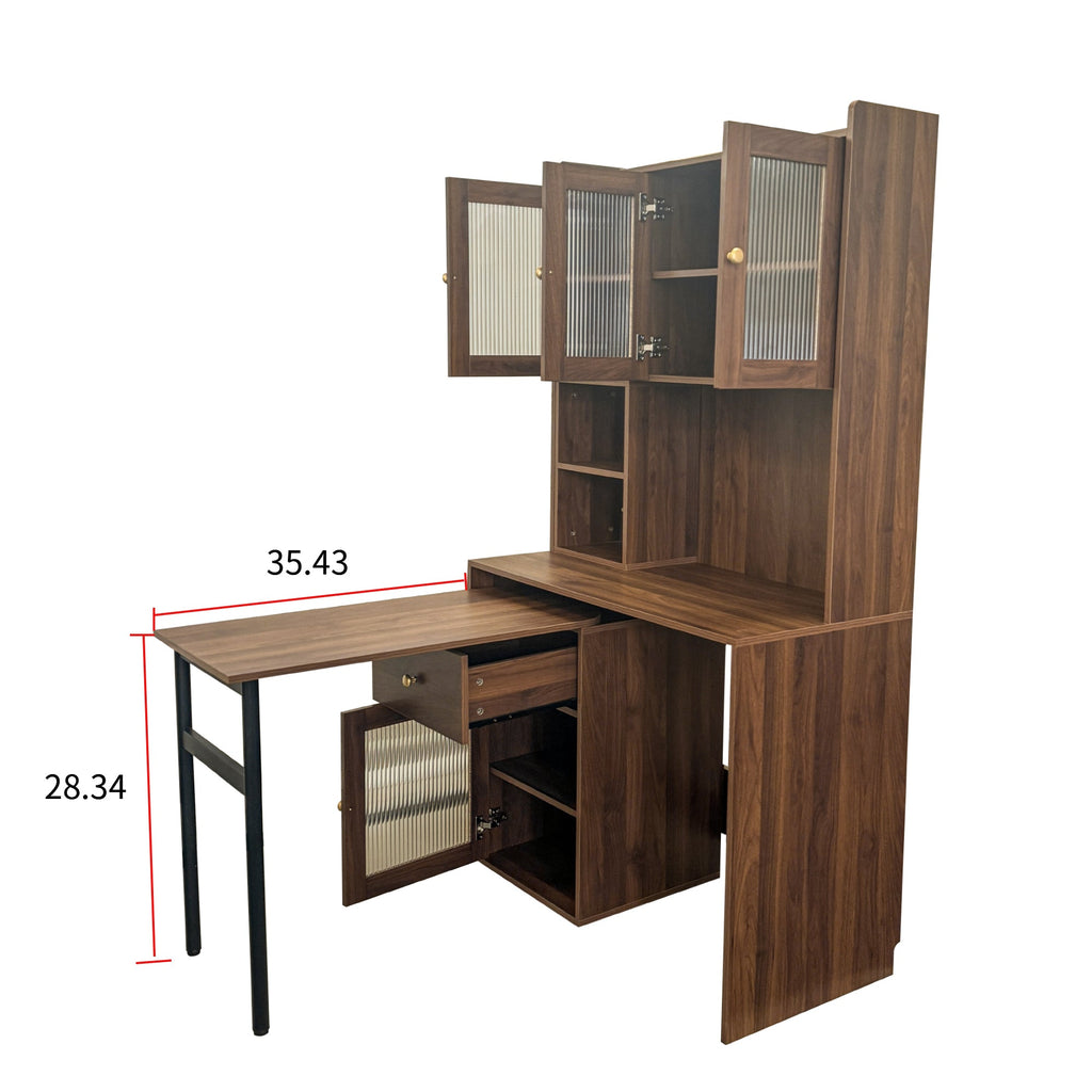 90 Degree Rotating Desktop Computer Desk with Glass Door for Home Office