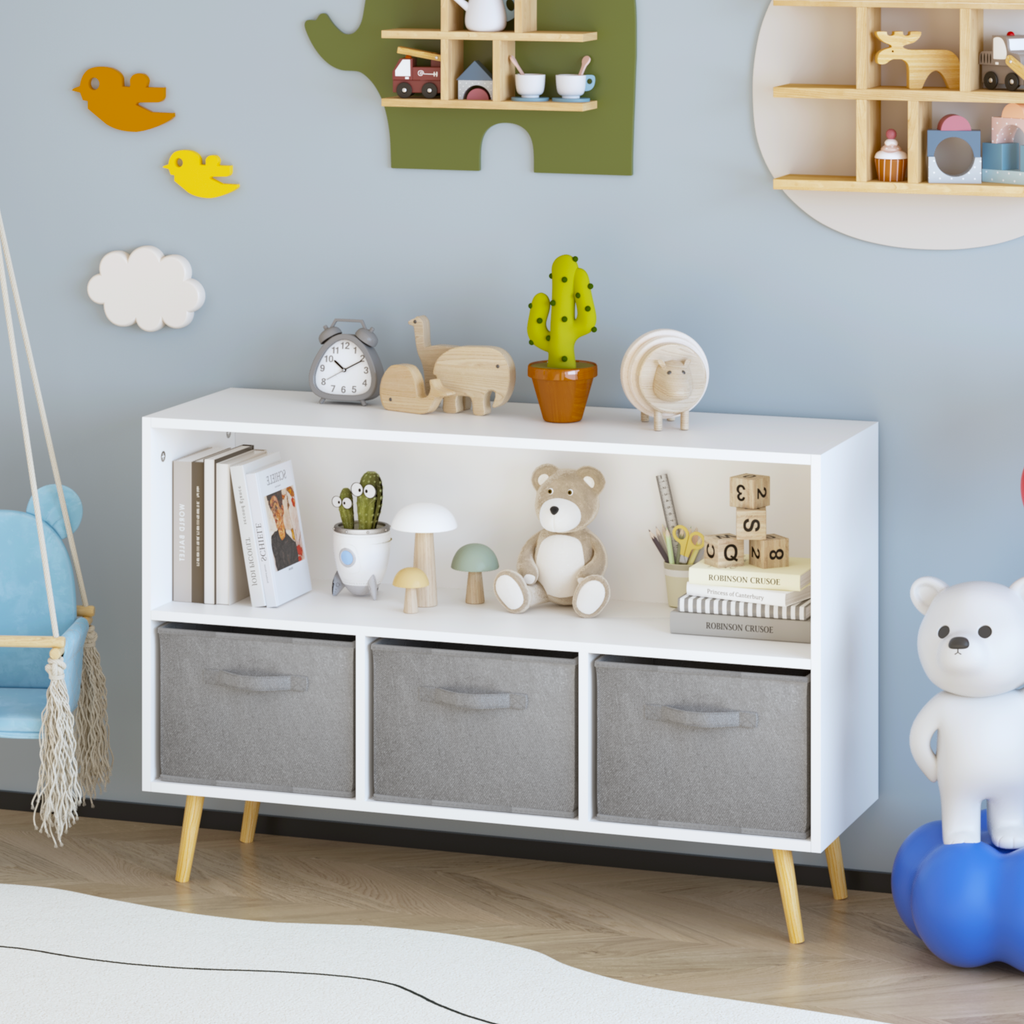 Children's Book Display Kids Bookcase with 3 Fabric Bins