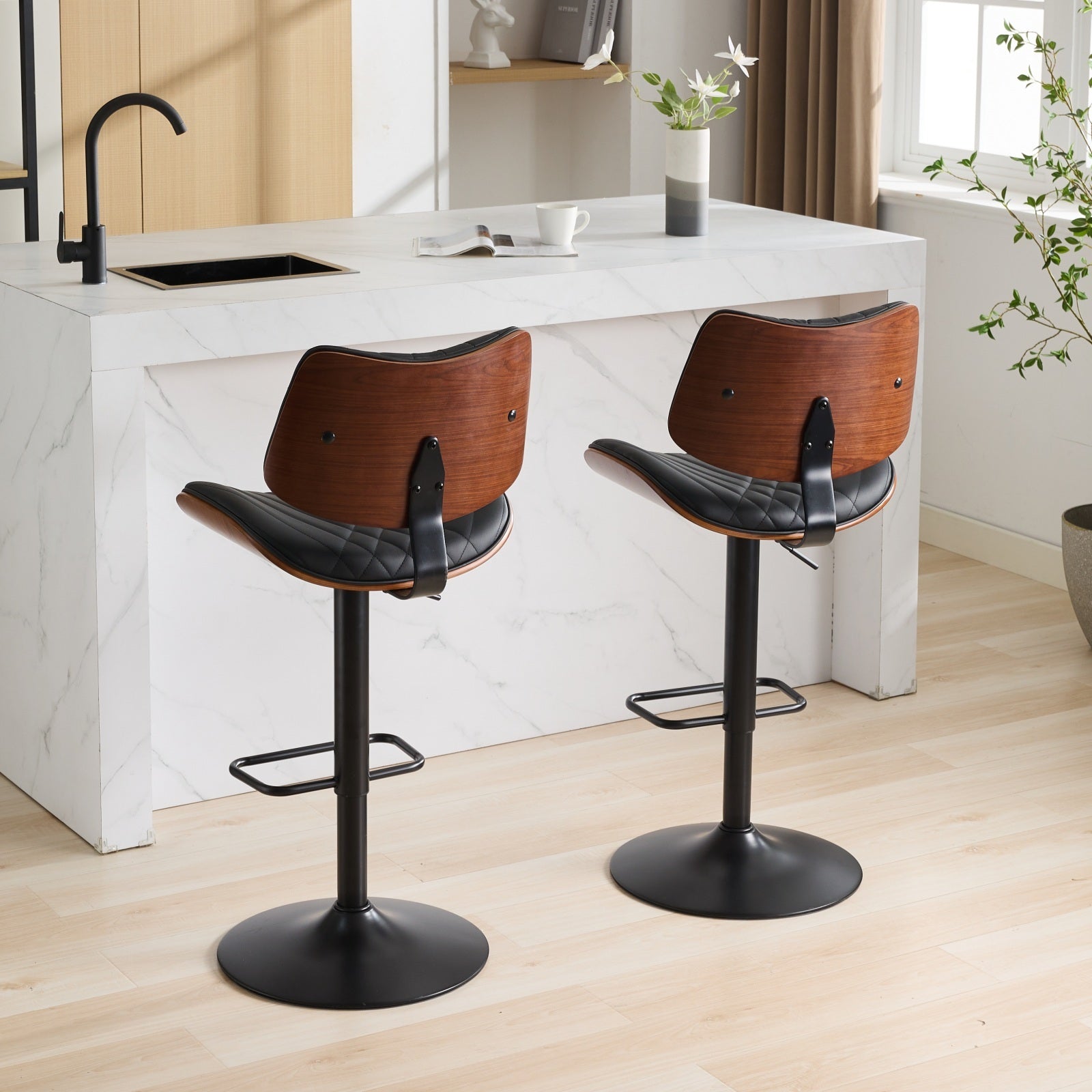 Mid Century Walnut Bentwood Bar Stools