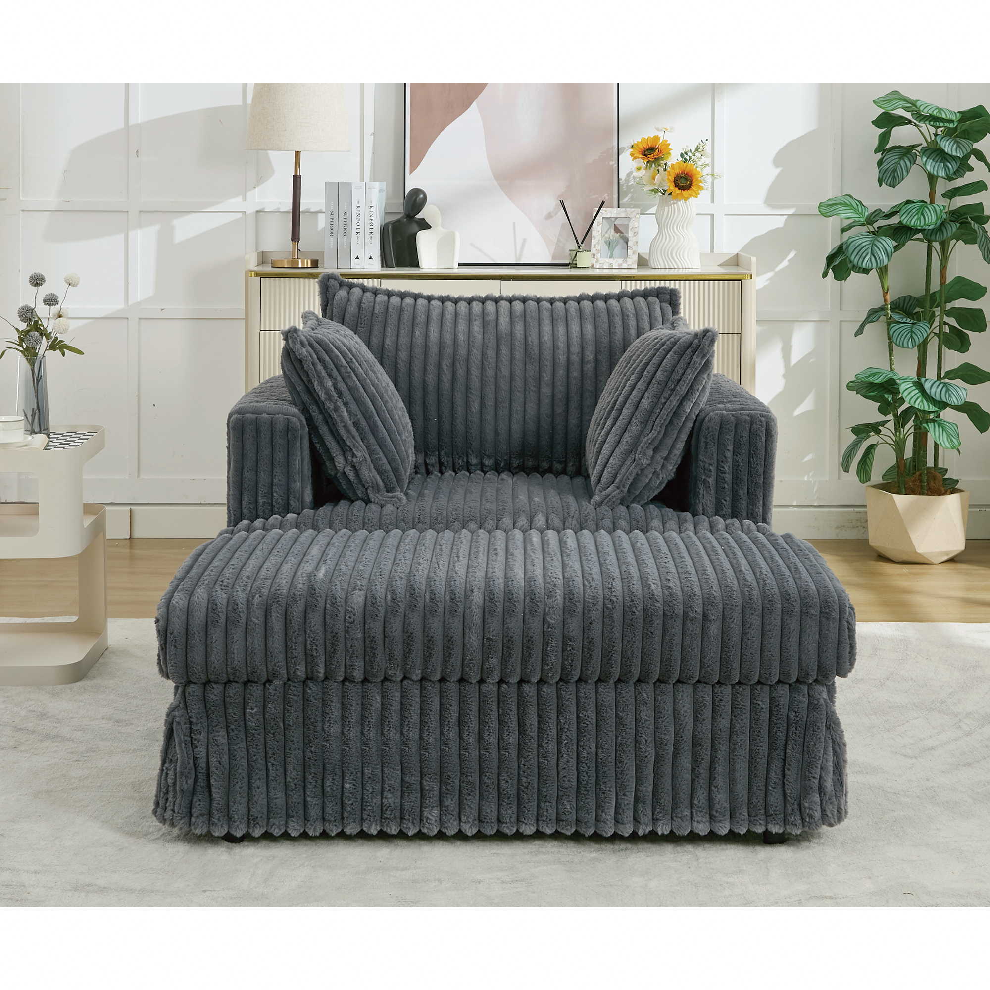 47.7'' Oversized Corduroy Chaise Longue with Ottoman