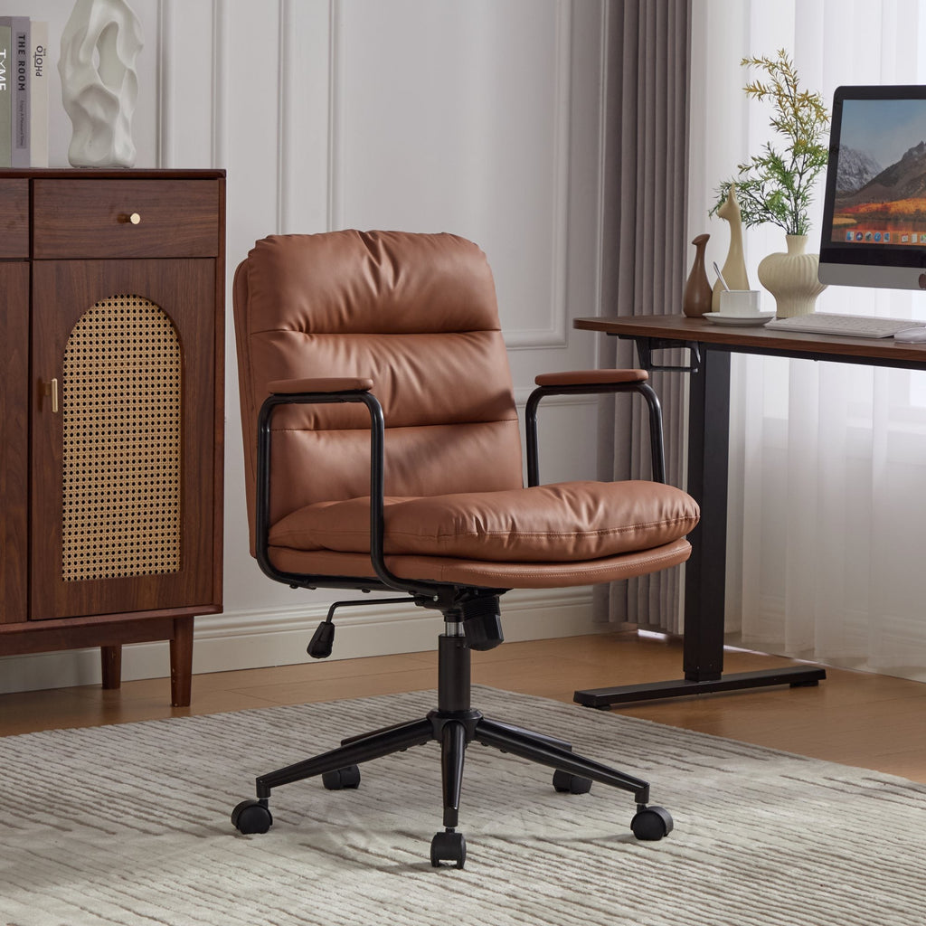 Mid Back Home Office Ergonomic PU Leather Computer Rolling Swivel Chair