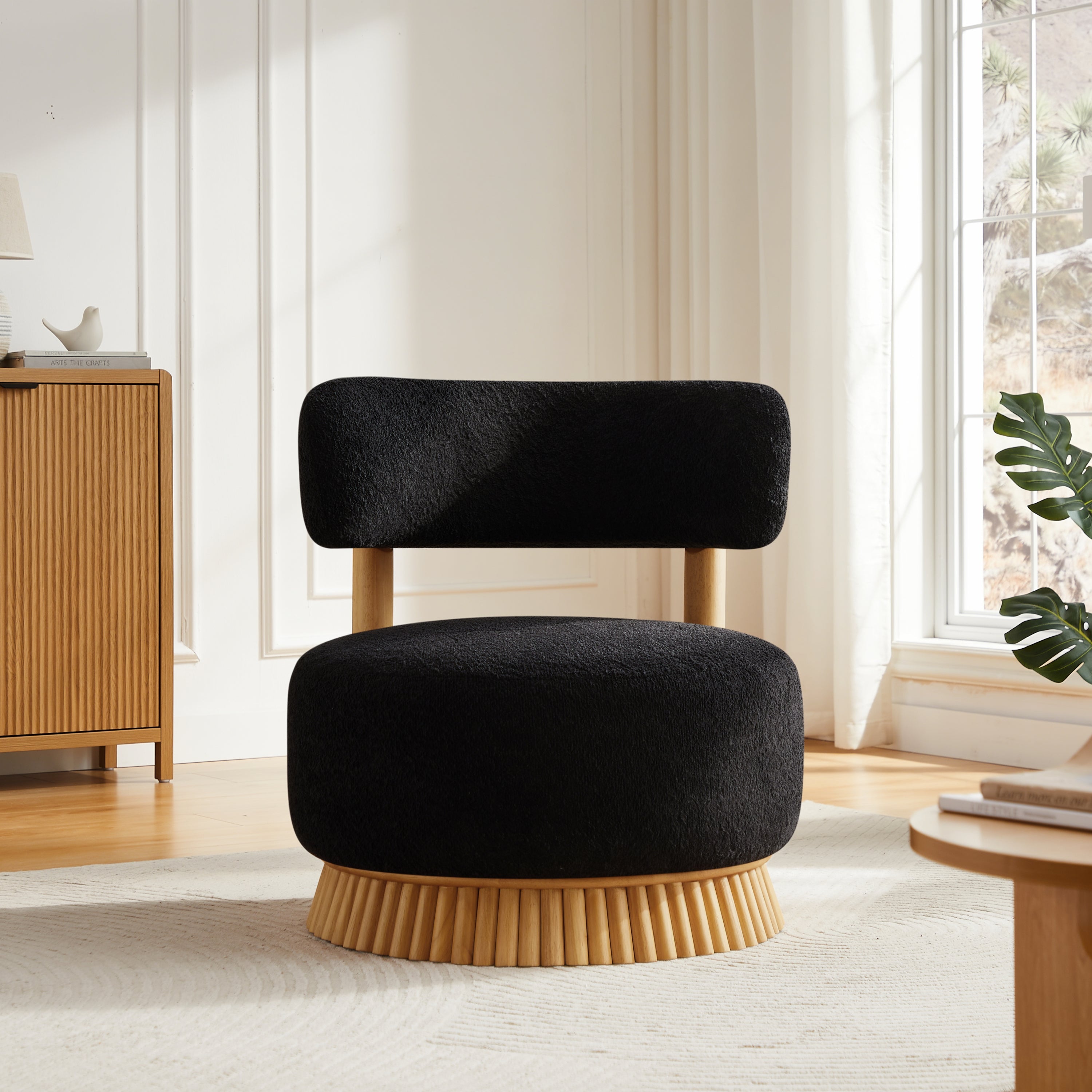 Modern Armless Chair with Wooden Base Featuring Thatched Roof Rod Design