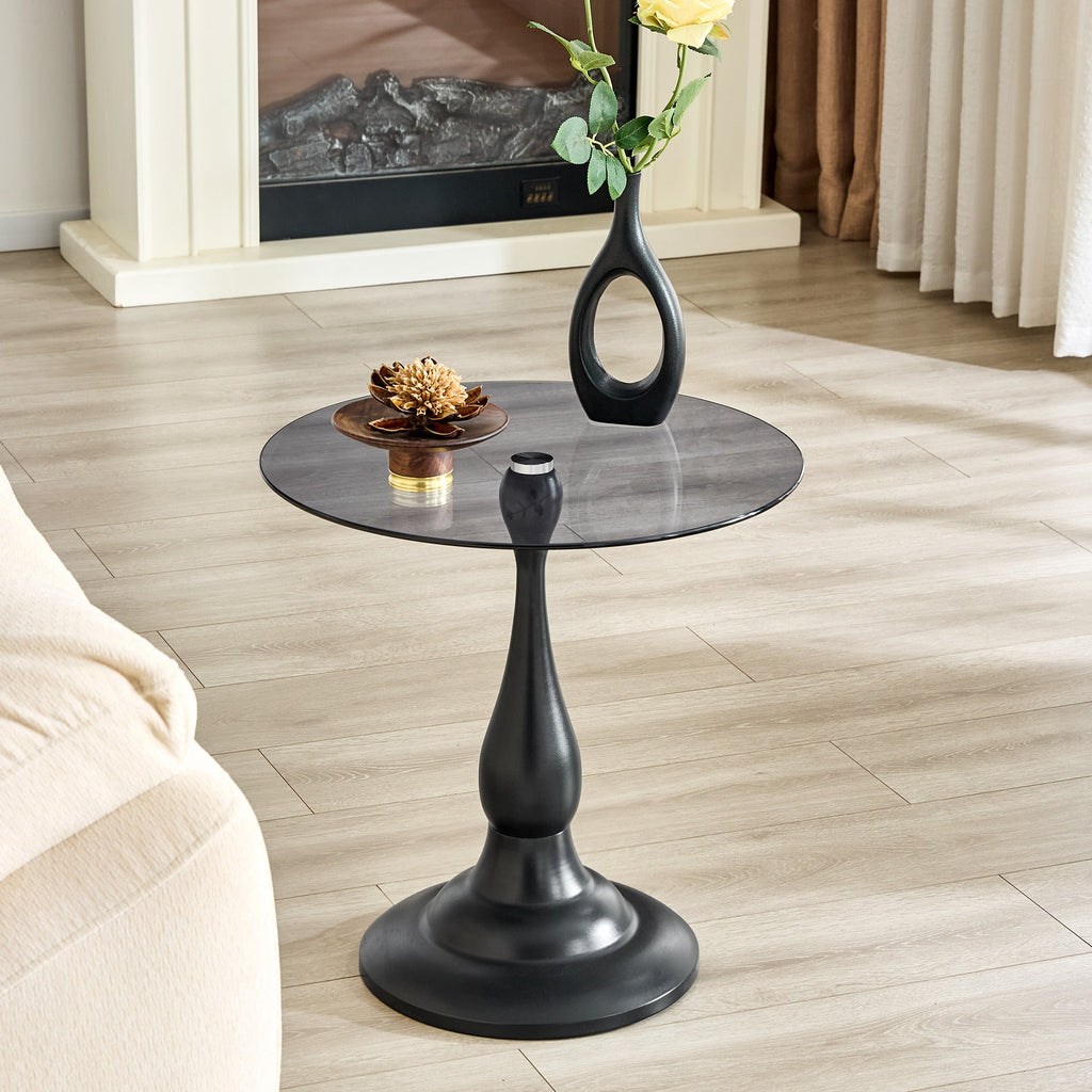 20" Small Luxury Metal Round Side Table with a Glass Top