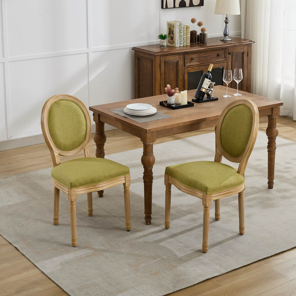 French Style Solid Wood Frame Linen Fabric Back Dining Chair (Set of 2)