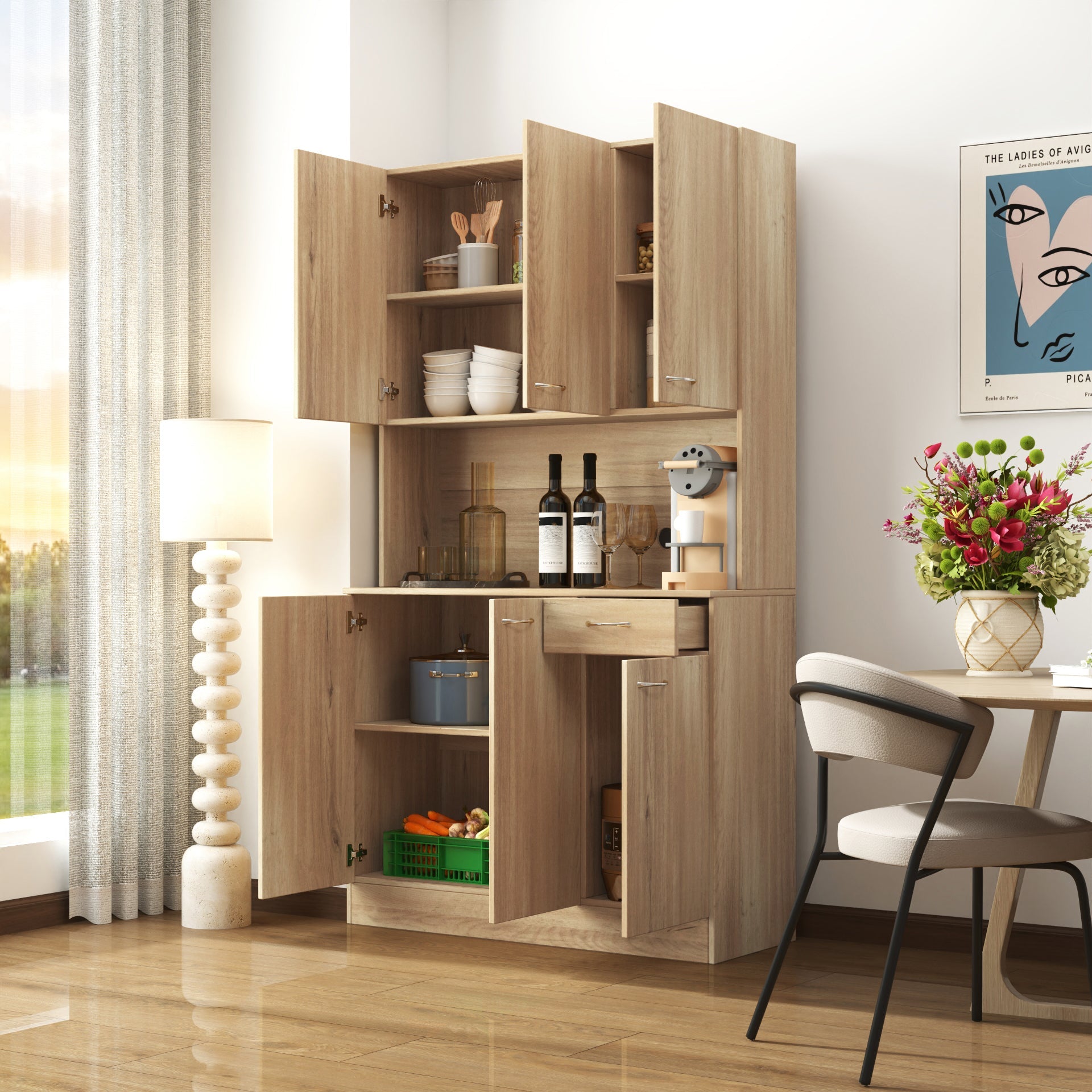 70.87' Tall White Kitchen Cabinet with 6-Doors