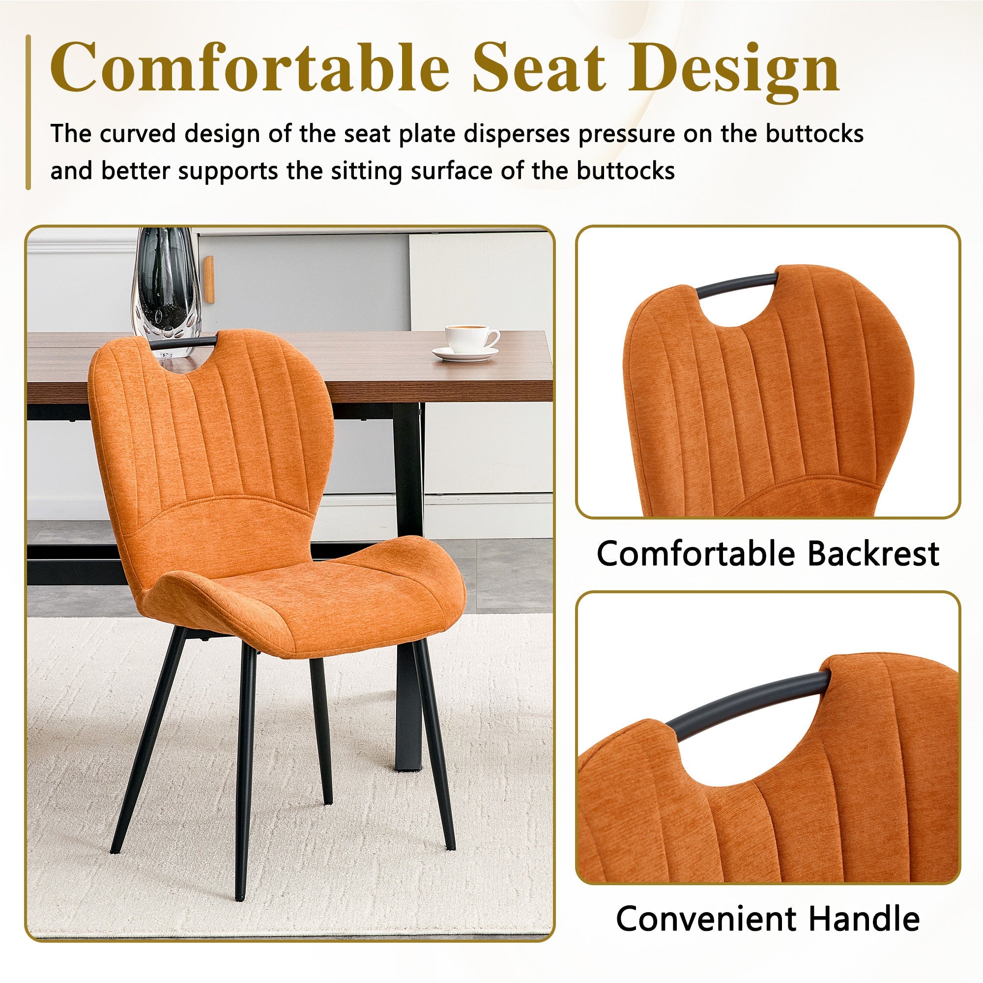 Set of 4 Fabric Dining Chairs Black Metal Frame Wide Cushioned Comfortable