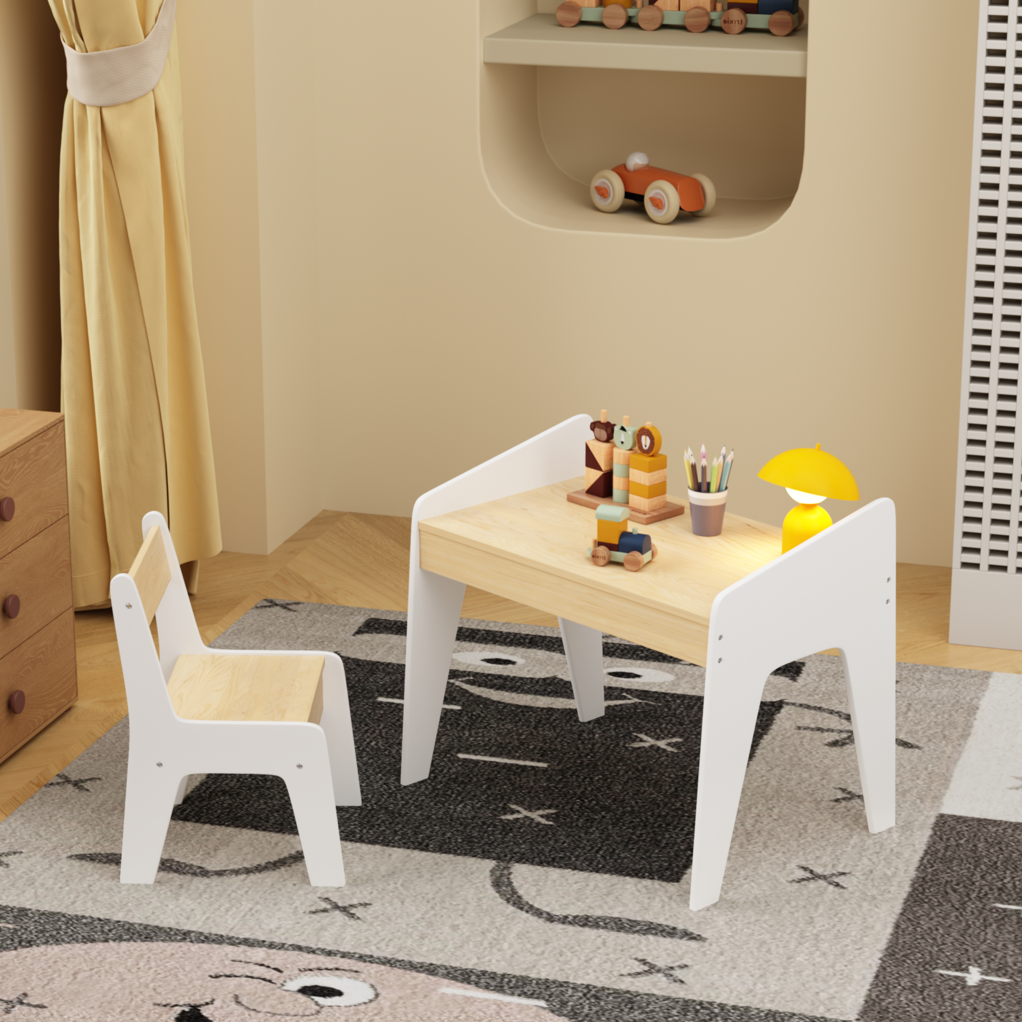 Kids Wooden Table Set with One Chair