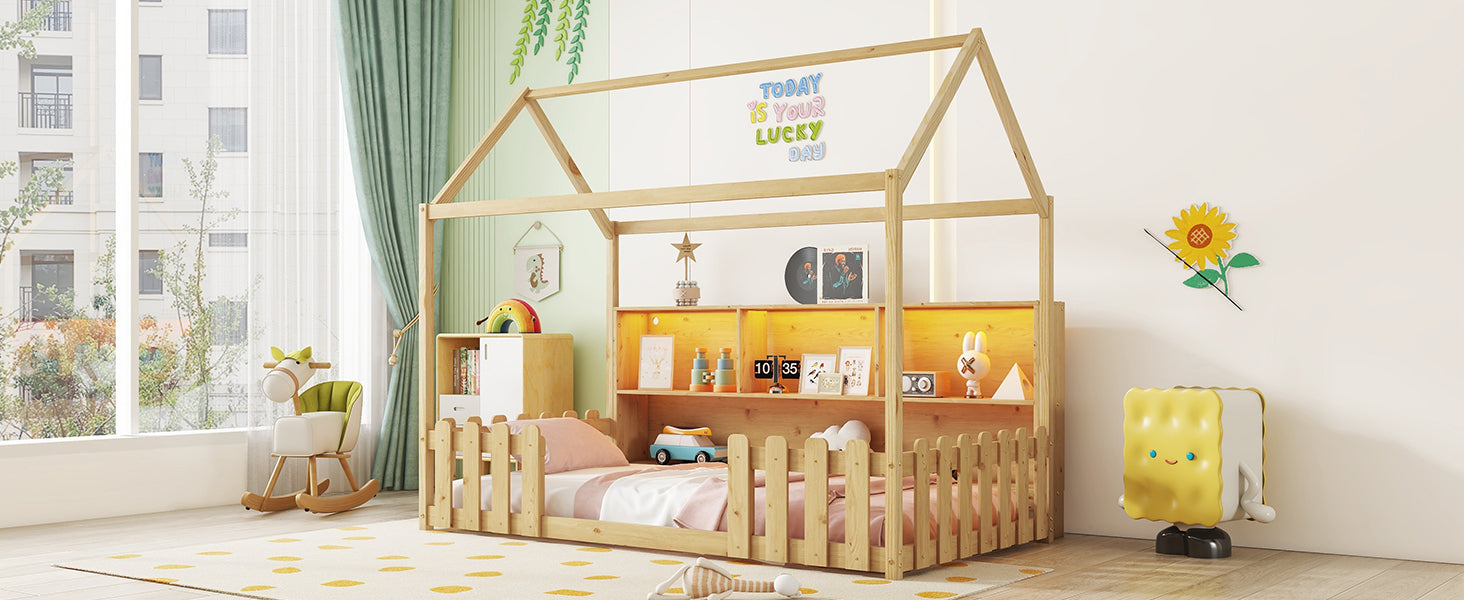 Twin Size House Bed with LED Light