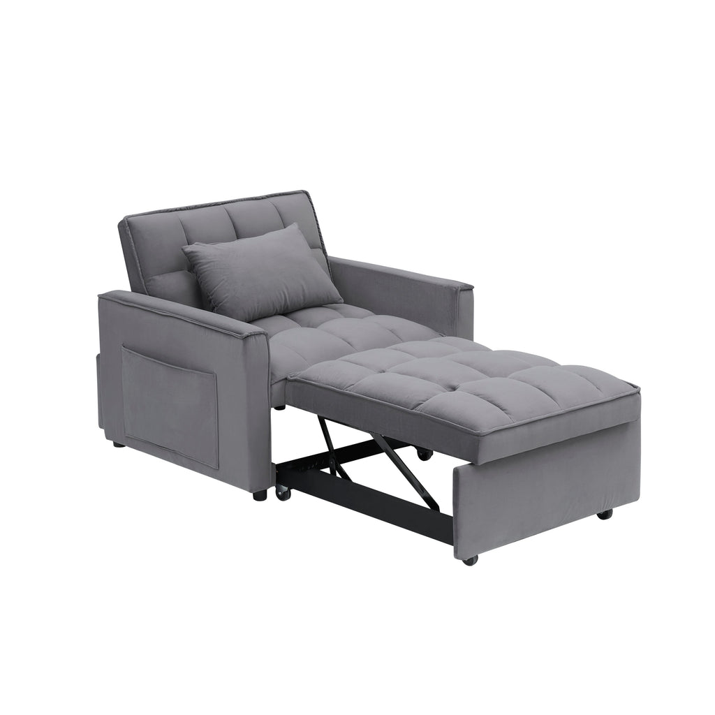Velvet Foldable Sofa Bed Adjustable Back with USB, Ashtray & Phone Stand