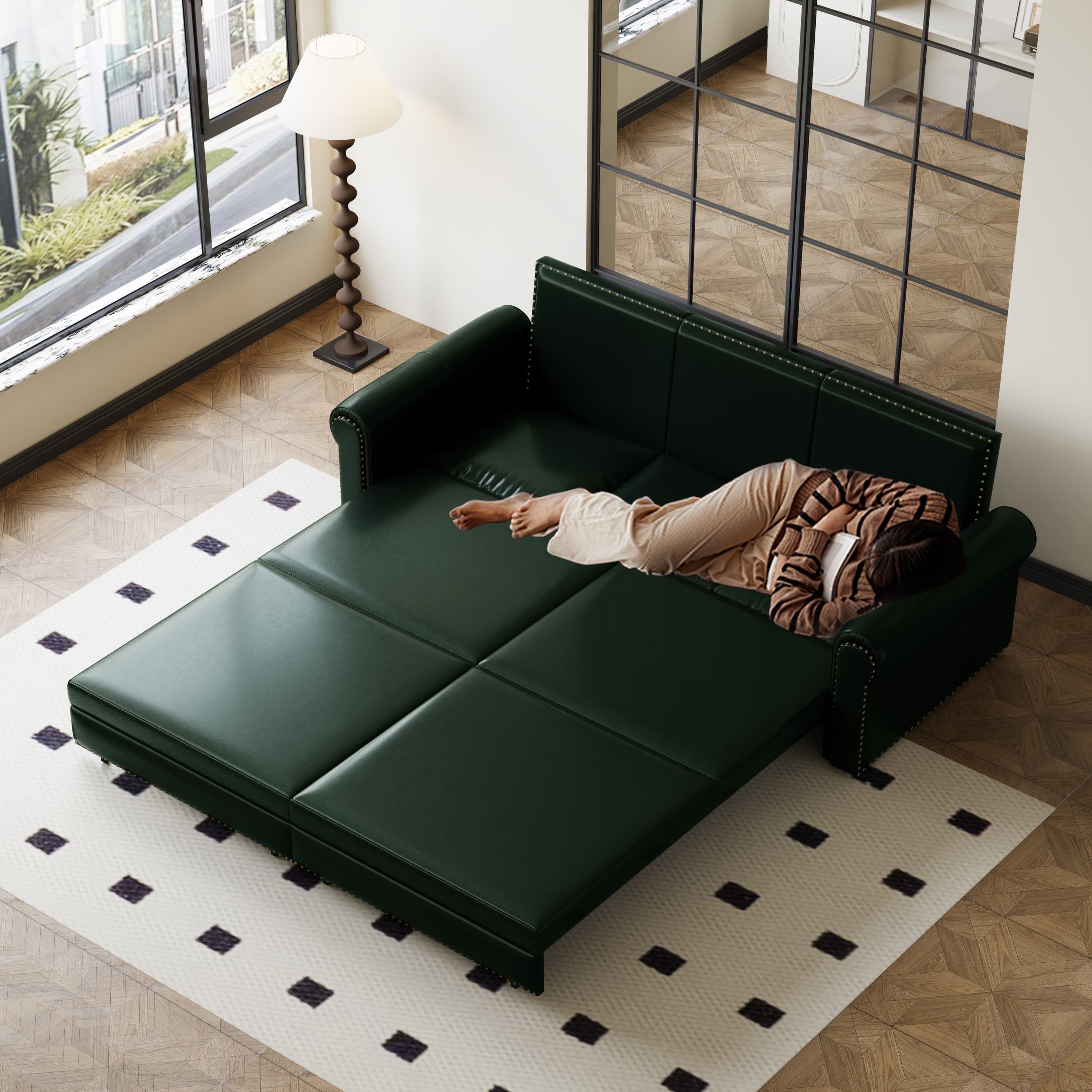 3-in-1 Faux Leather Convertible Sleeper Sofa Bed