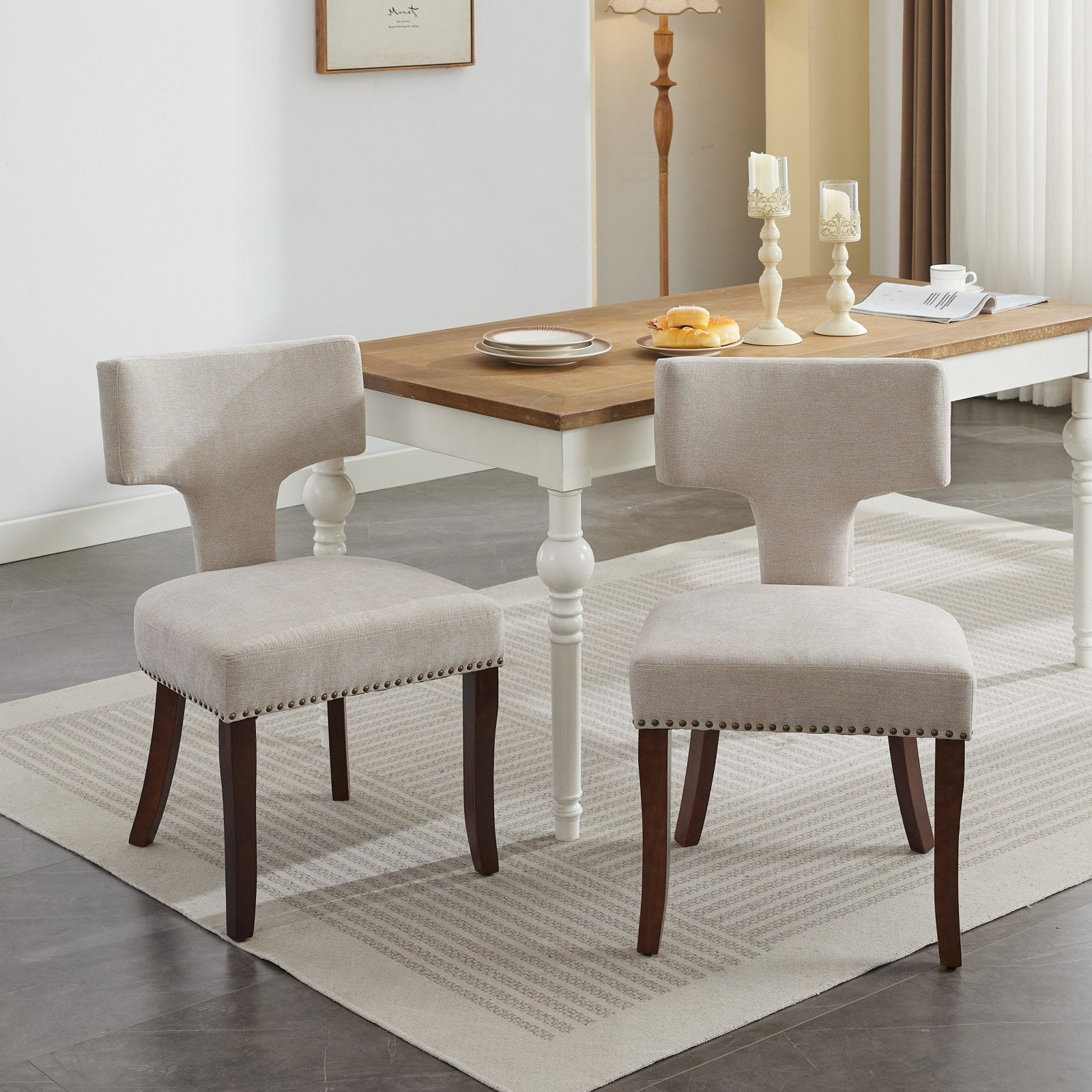 Mid Century Farmhouse Linen Fabric Dining Chairs (Set of 2)