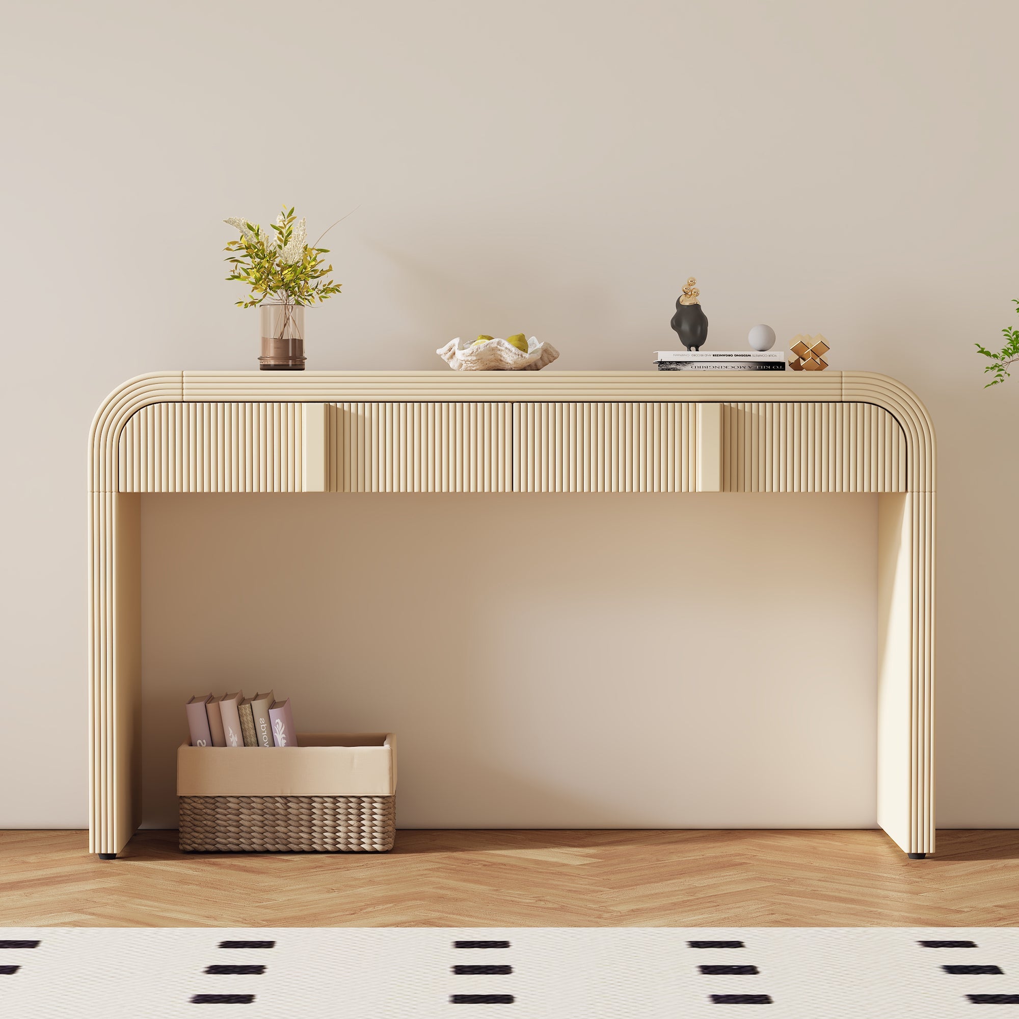 Modern Console Fluted Entryway Table with Rounded Silhouette