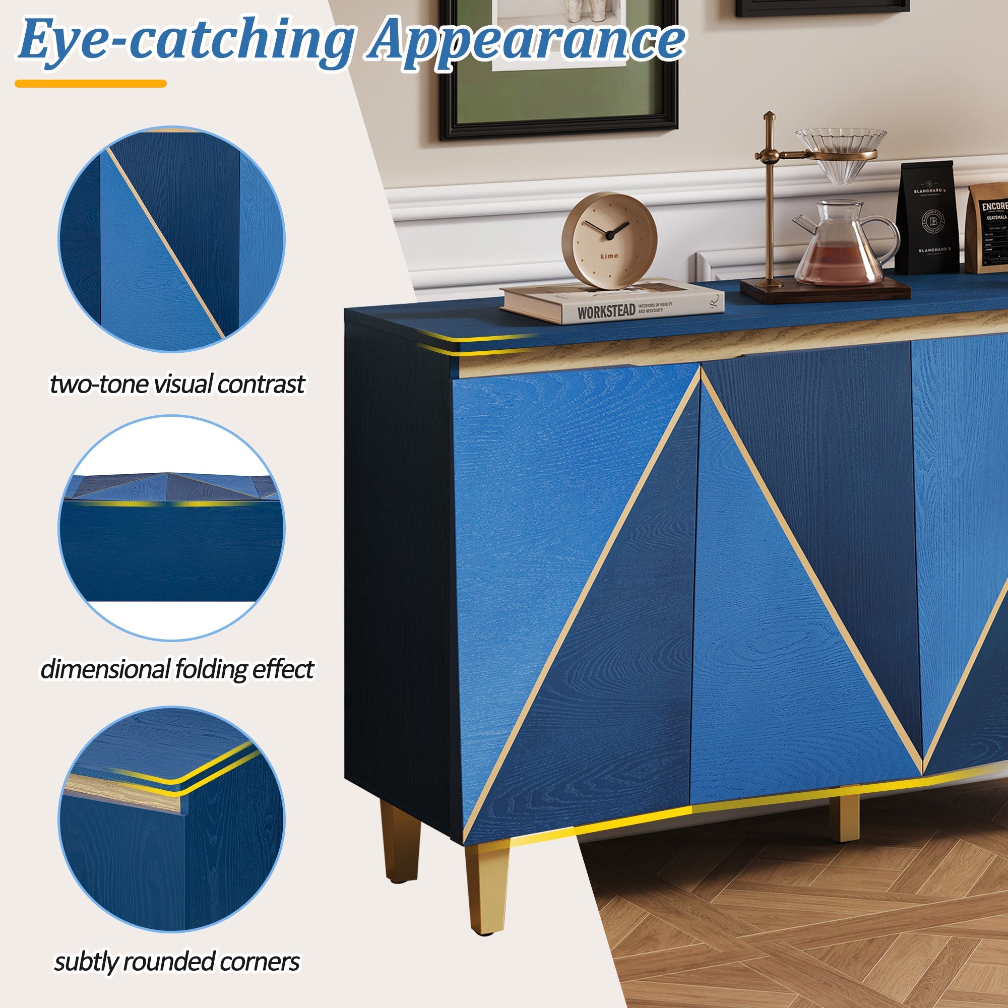 60' Retro Sideboard Cabinet with Adjustable Shelves