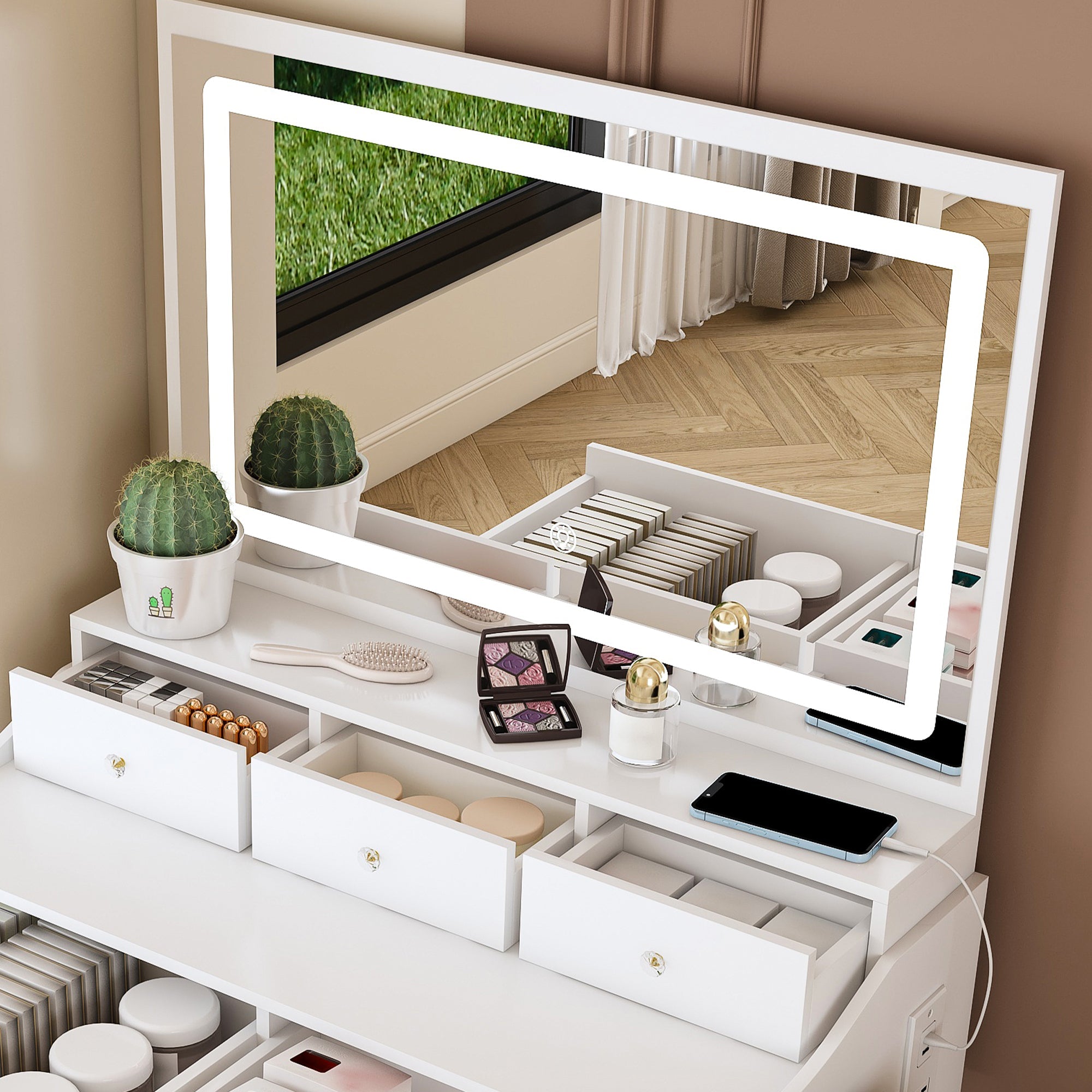 Modern Makeup Vanity Set with Power Outlet