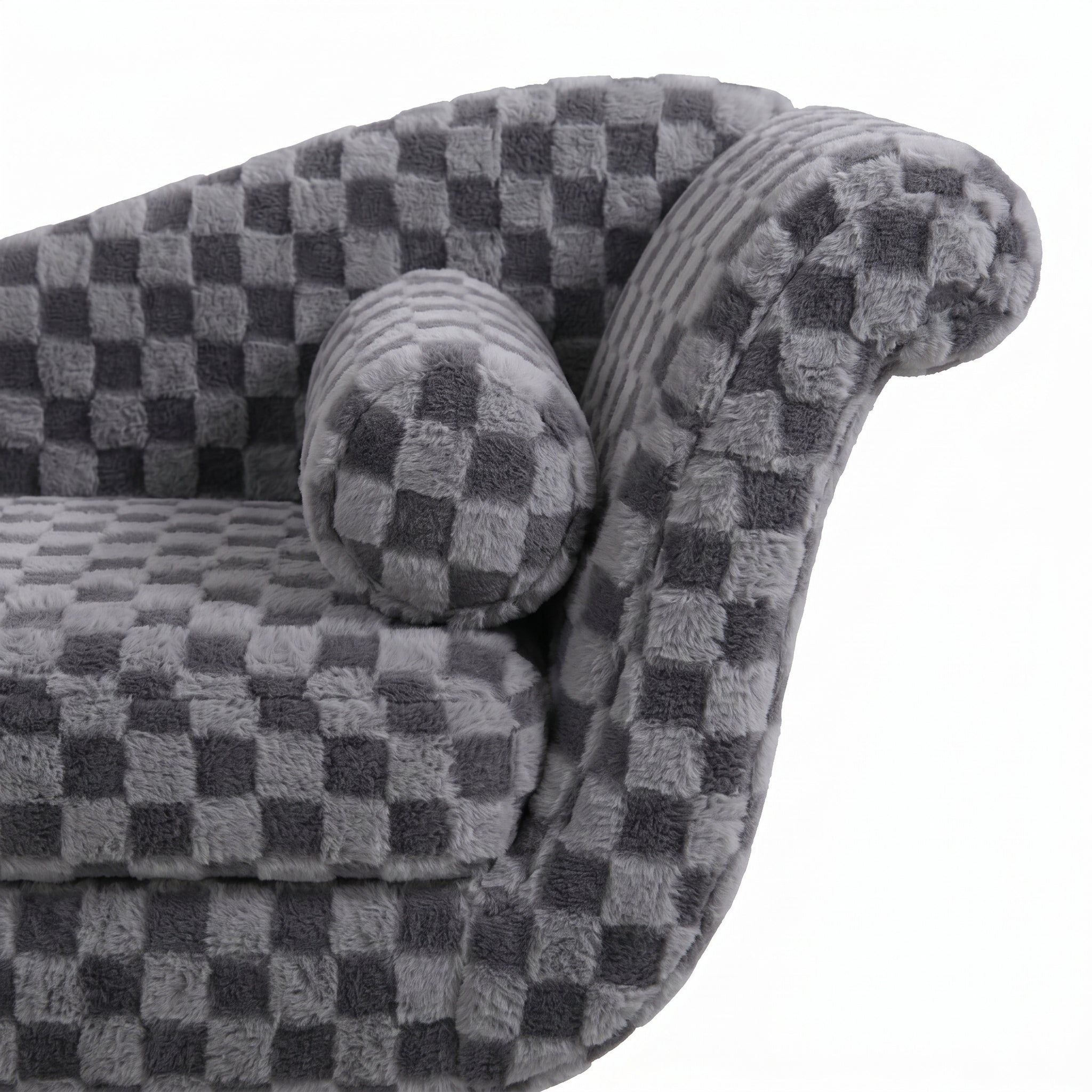 Classic Diamond Pattern Fabric Paired with Elegant Scroll Arms