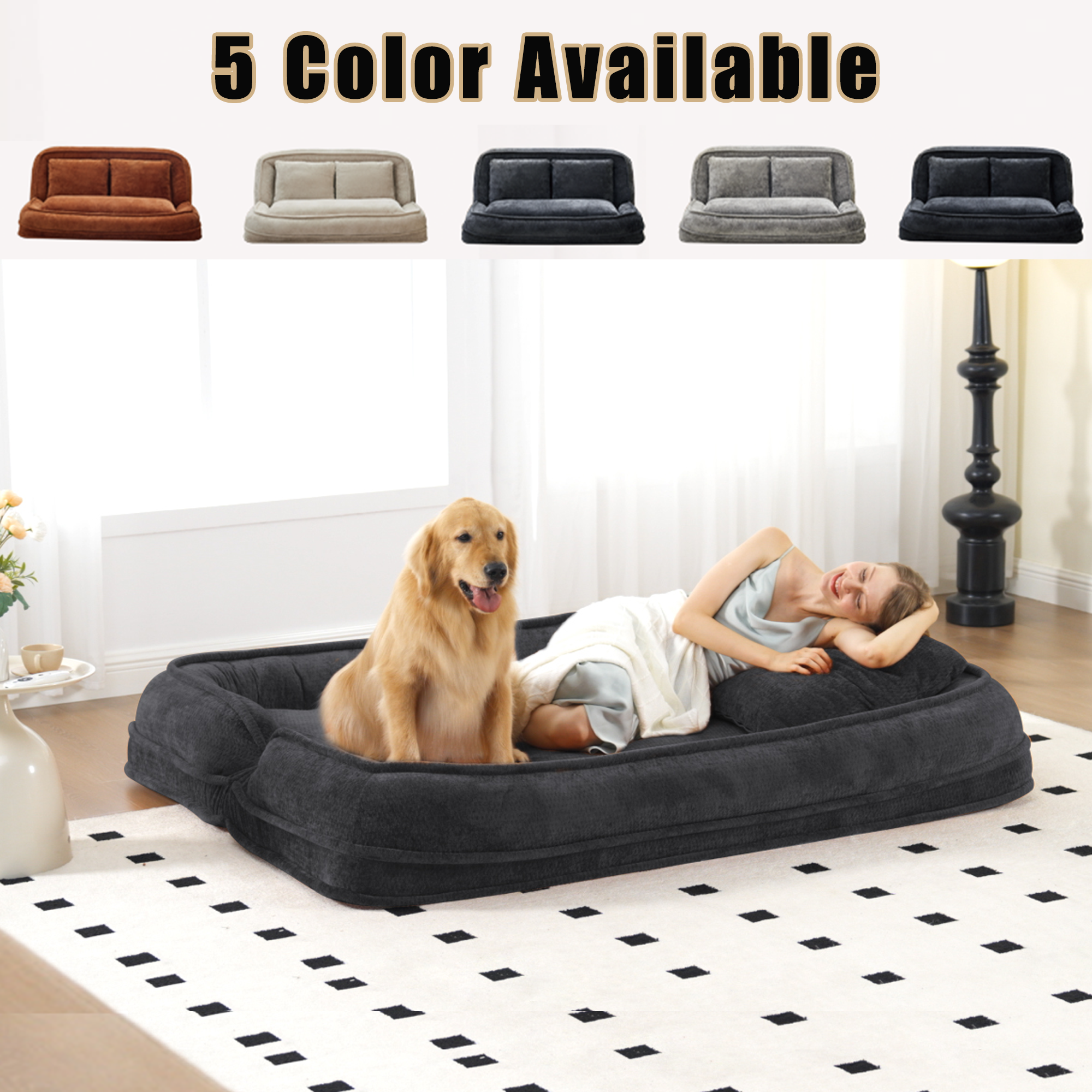 2-in-1 Extra Large Chenille Floor Couch Loveseat for Humans & Dogs
