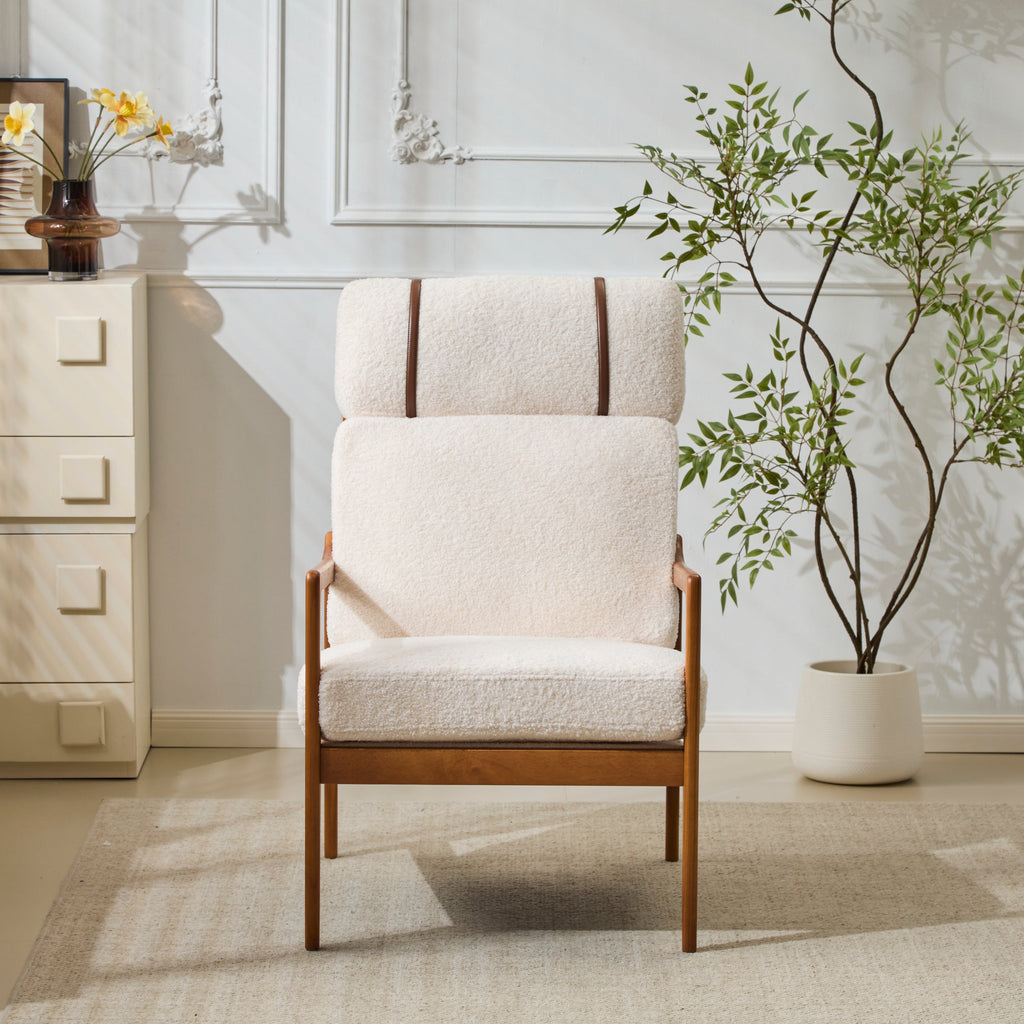 Modern Solid Wood Frame Ergonomic Accent Armchair with High Back