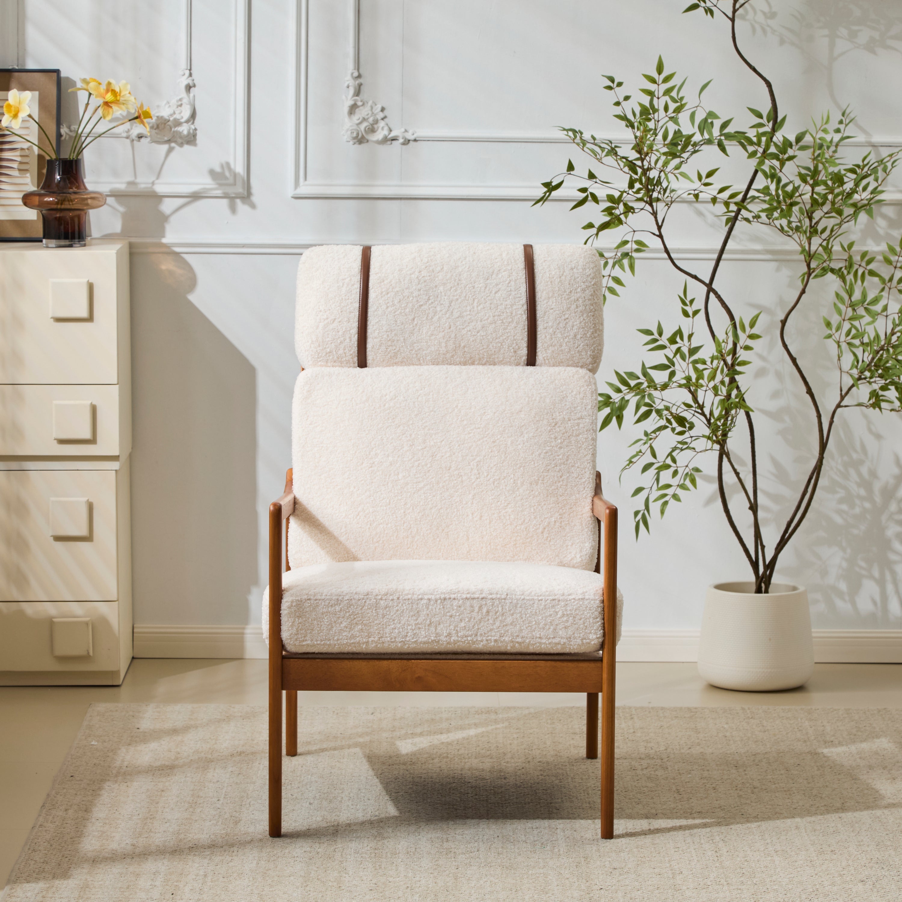 Modern Solid Wood Frame Ergonomic Accent Armchair with High Back