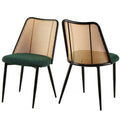 Green Rattan Boucle Dining Chairs with Natural Cane Back (Set of 2)