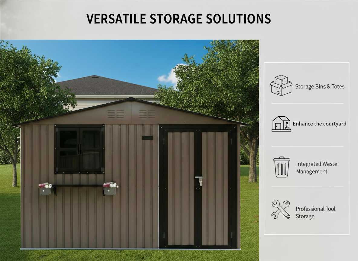10x8 Ft Metal Storage Shed Lockable Double Doors Window Waterproof Shed