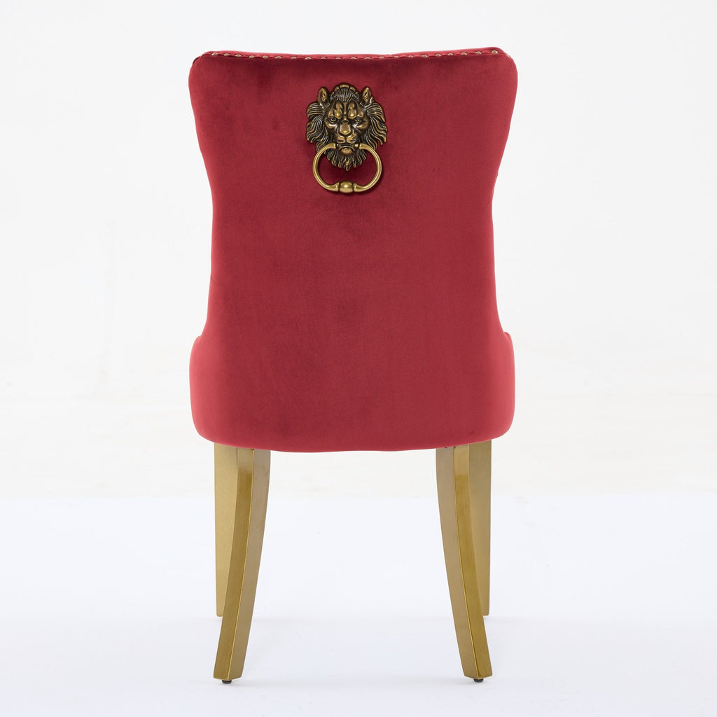 Mid-Century Velvet Dining Chairs with Lion Head Pull Ring (Set of 2)