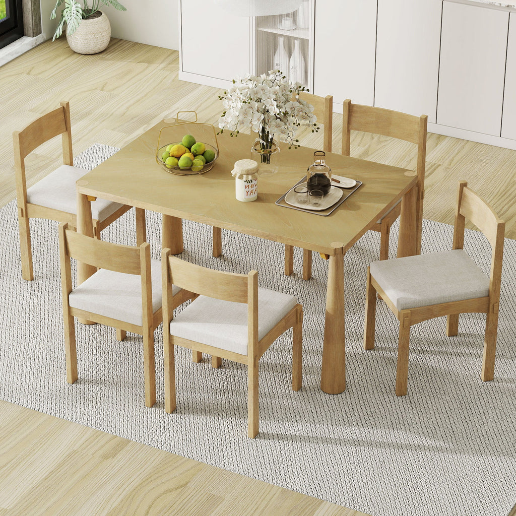 7-Piece Retro Wood Dining Table Set
