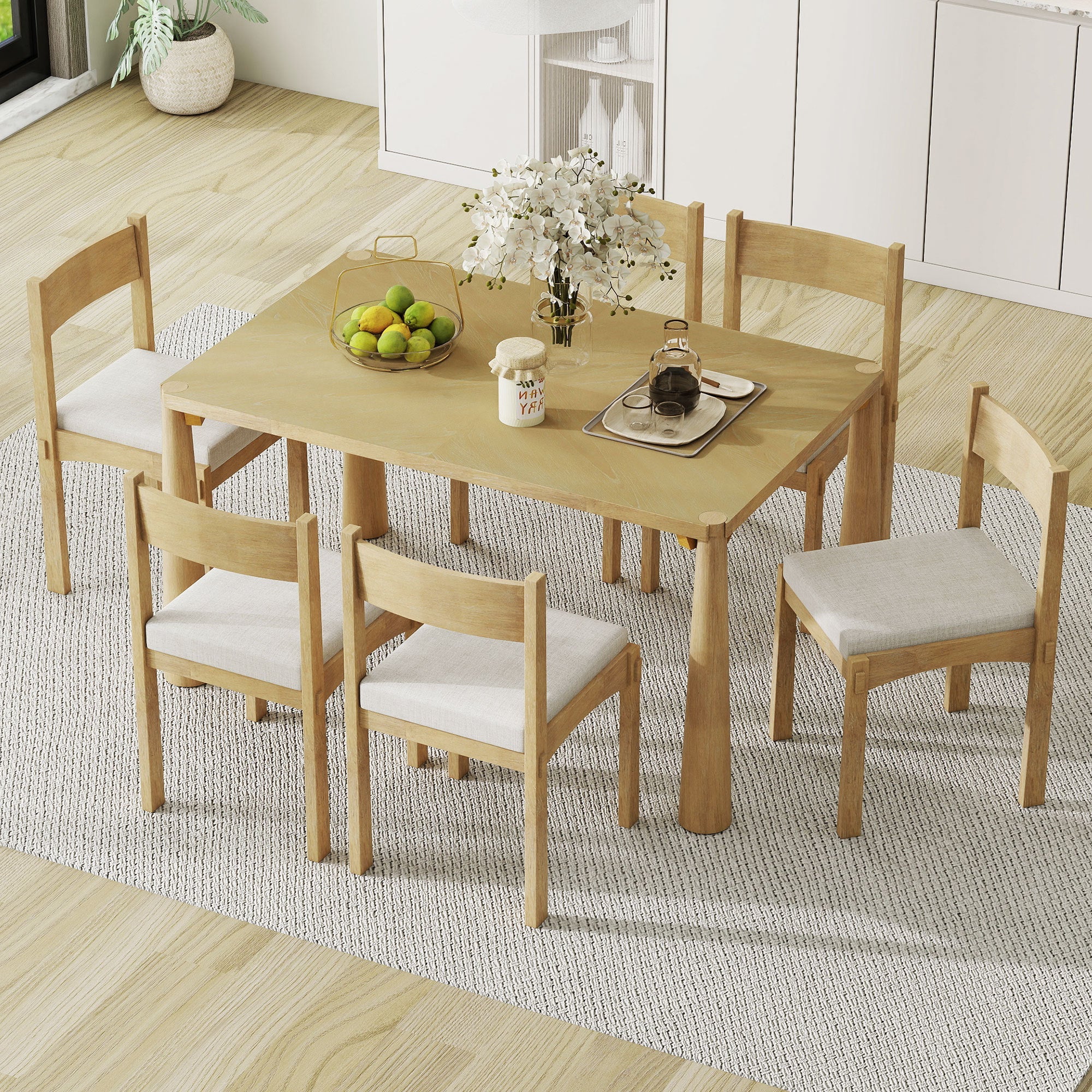 7-Piece Retro Wood Dining Table Set