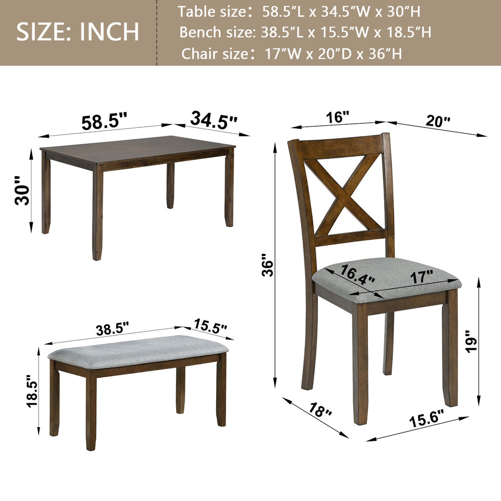 Rectangular Wooden Dining Table (Set for 6)