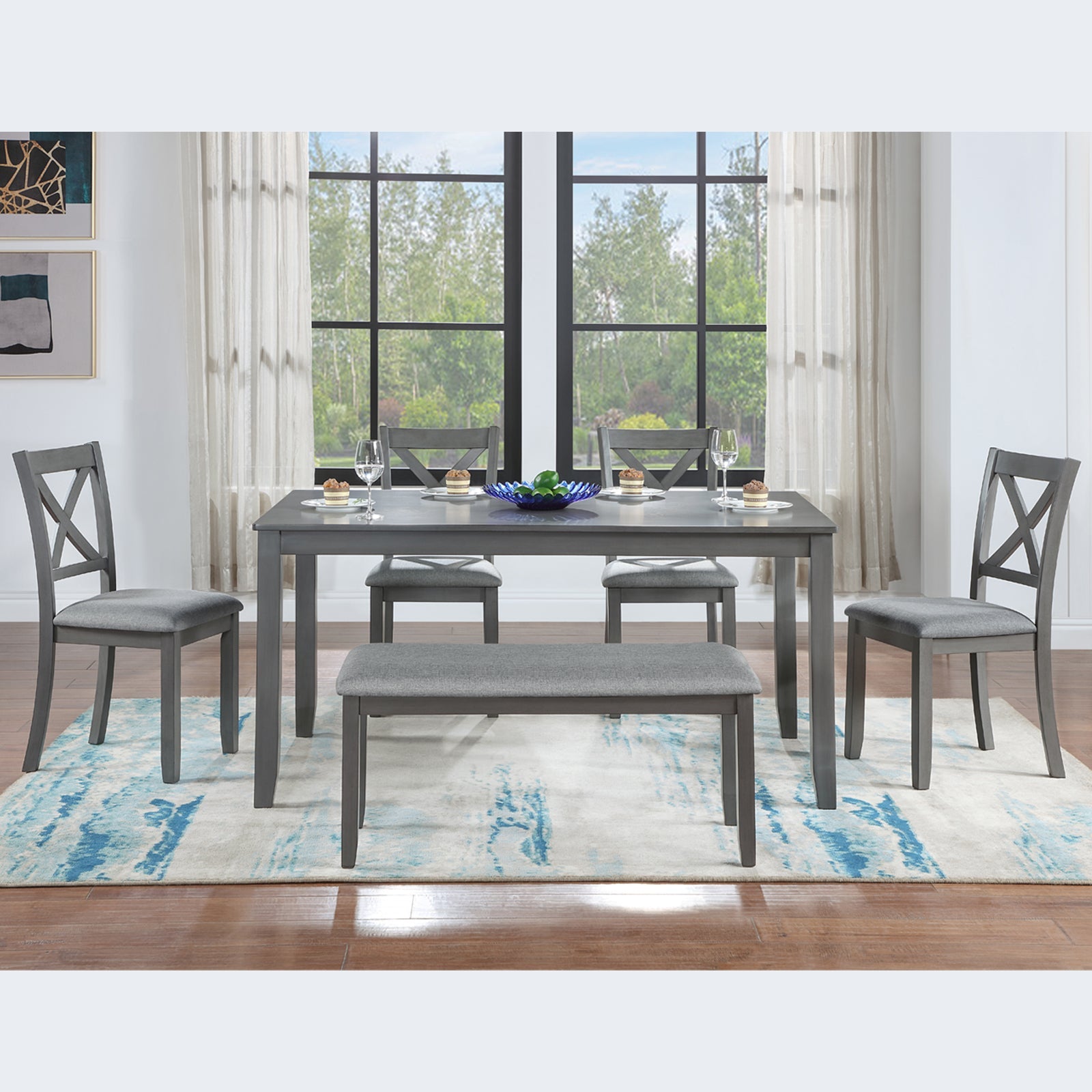 Rectangular Wooden Dining Table (Set for 6)