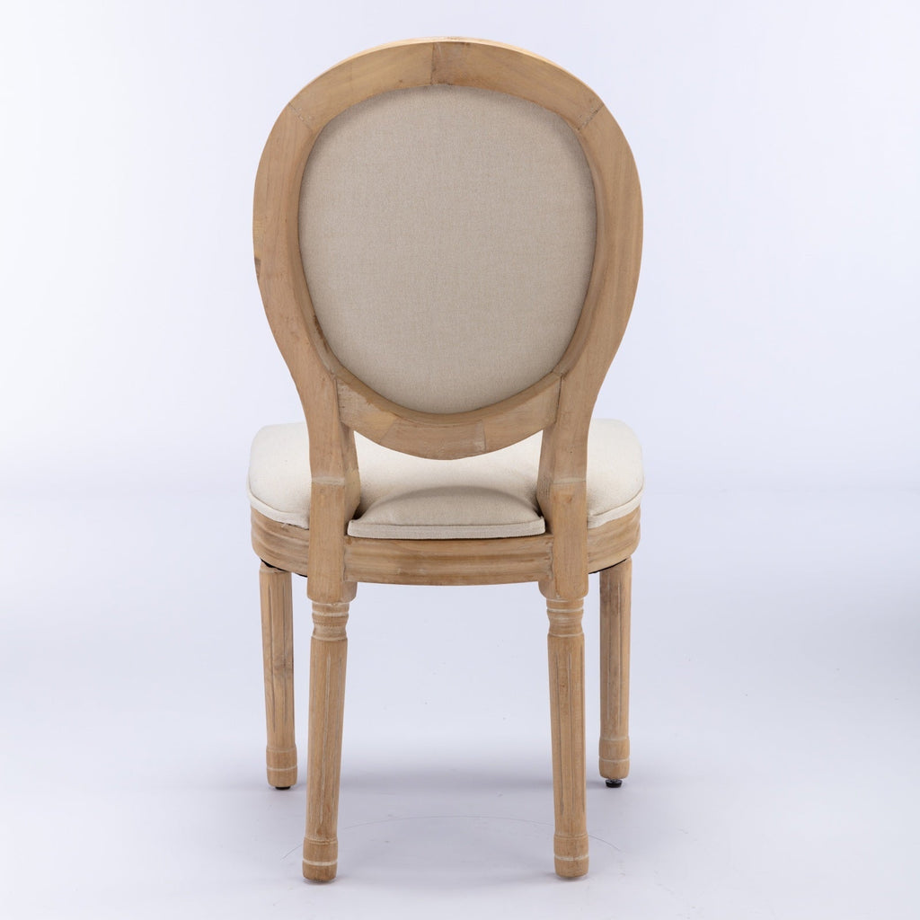 French Style Solid Wood Frame Linen Fabric Back Dining Chair (Set of 2)