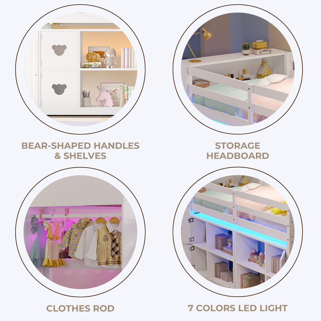 Kids Twin Loft Bed with Storage Cabinets