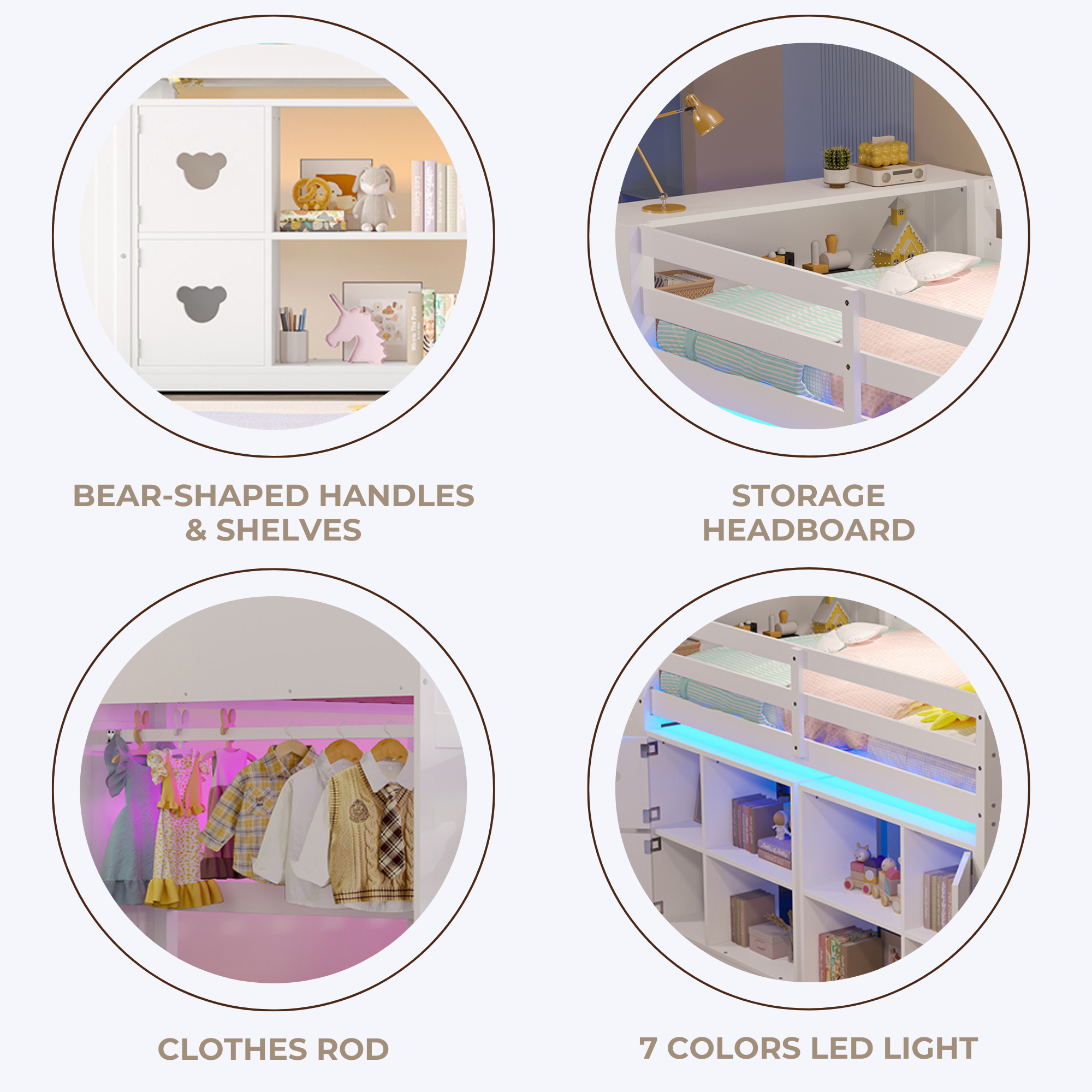 Kids Twin Loft Bed with Storage Cabinets
