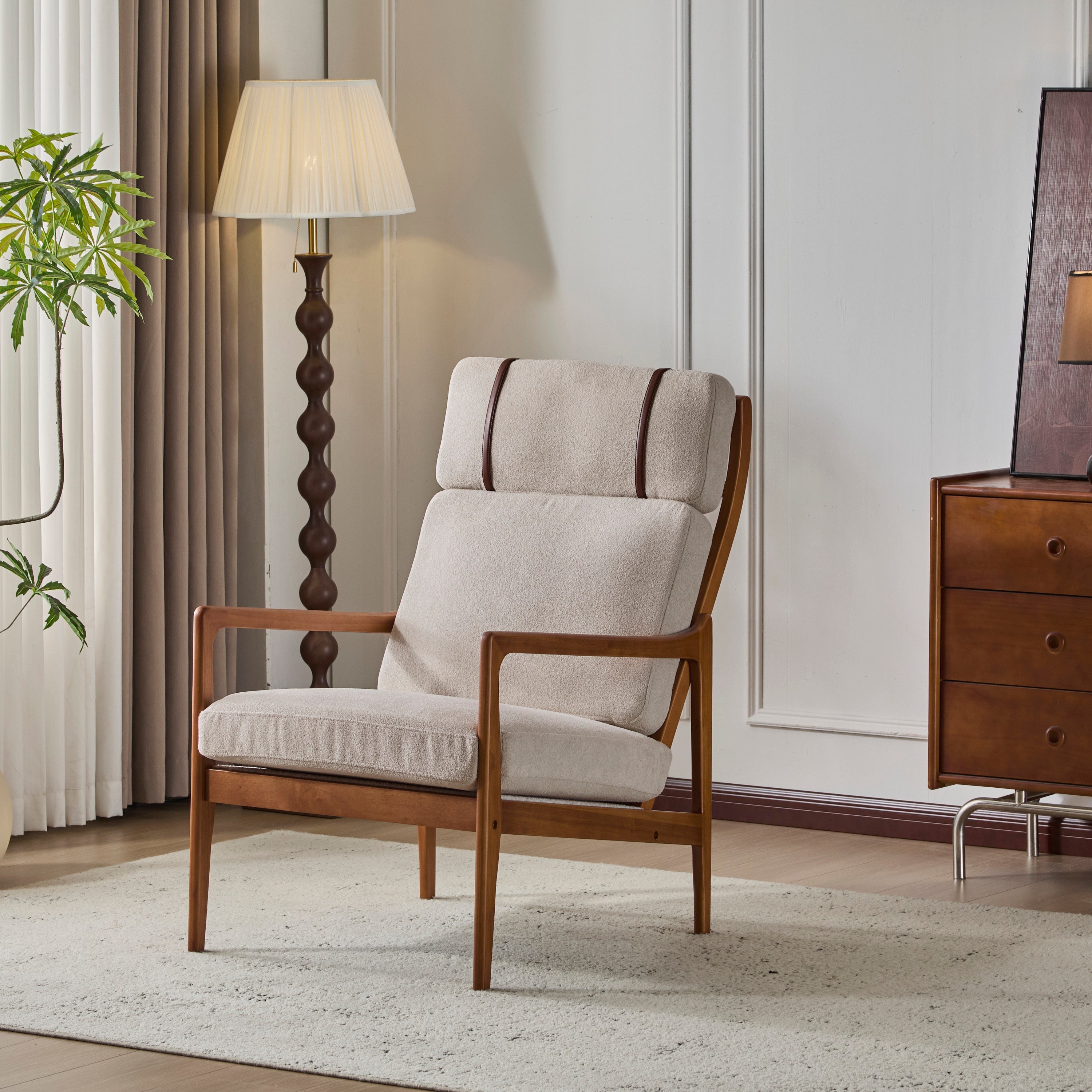Modern Solid Wood Frame Ergonomic Accent Armchair with High Back