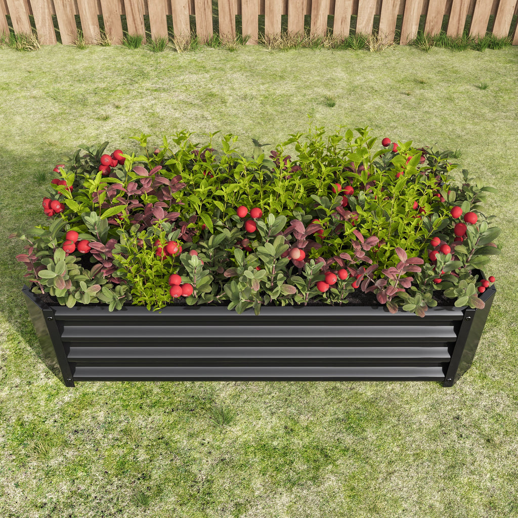 4x2x1ft Metal Raised Garden Bed Black Rectangle Planter Box Vegetables Herbs