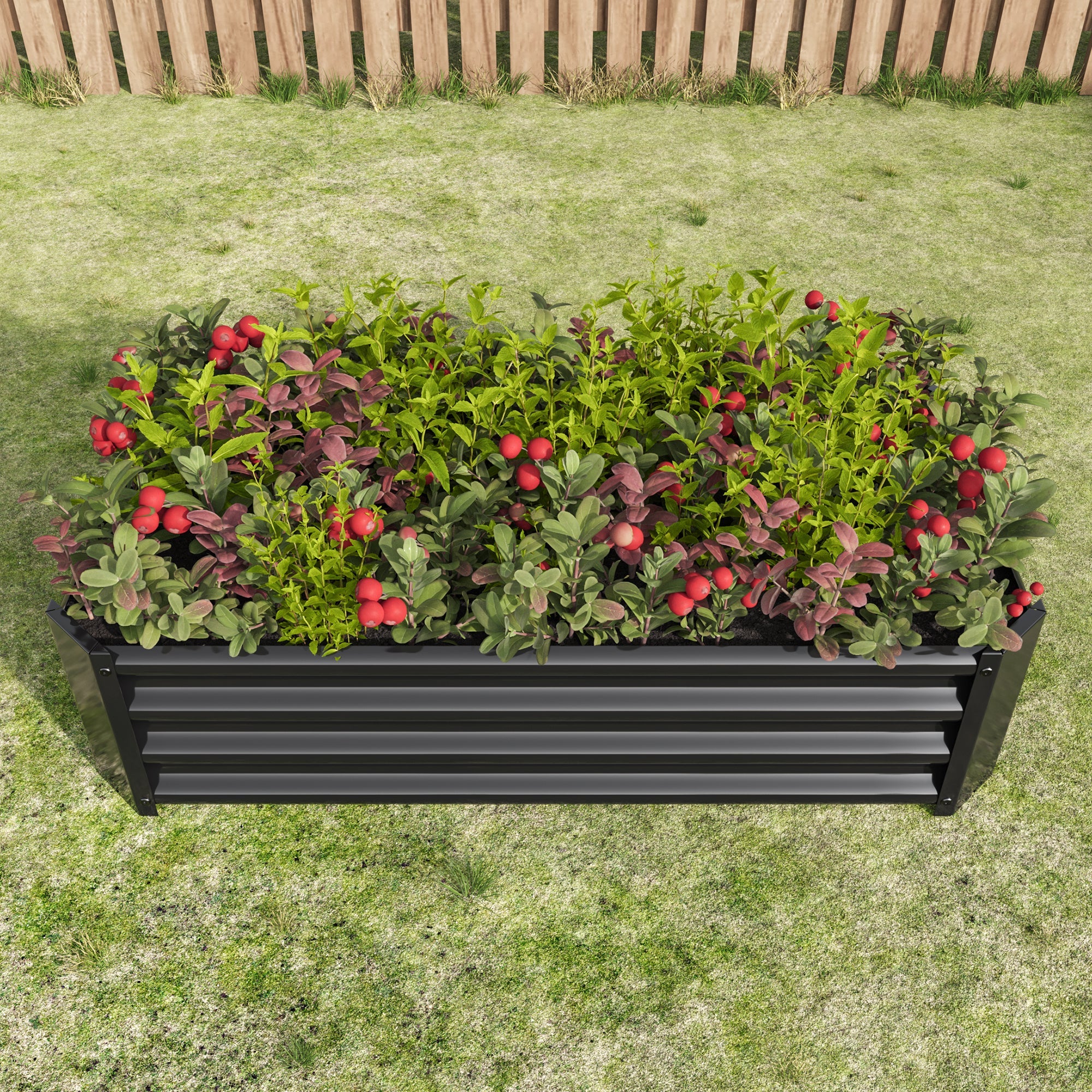 4x2x1ft Metal Raised Garden Bed Black Rectangle Planter Box Vegetables Herbs