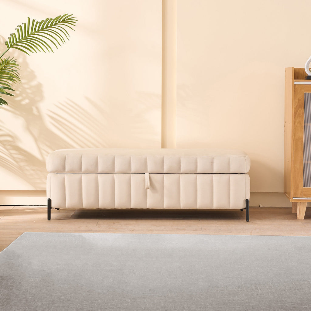 49.21' Wide Velvet Storage Soft Bench Footstool Ottoman