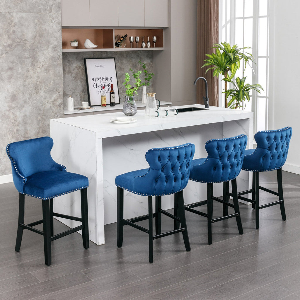 Leisure Style Velvet Upholstered Wing-Back Barstools (Set of 2)