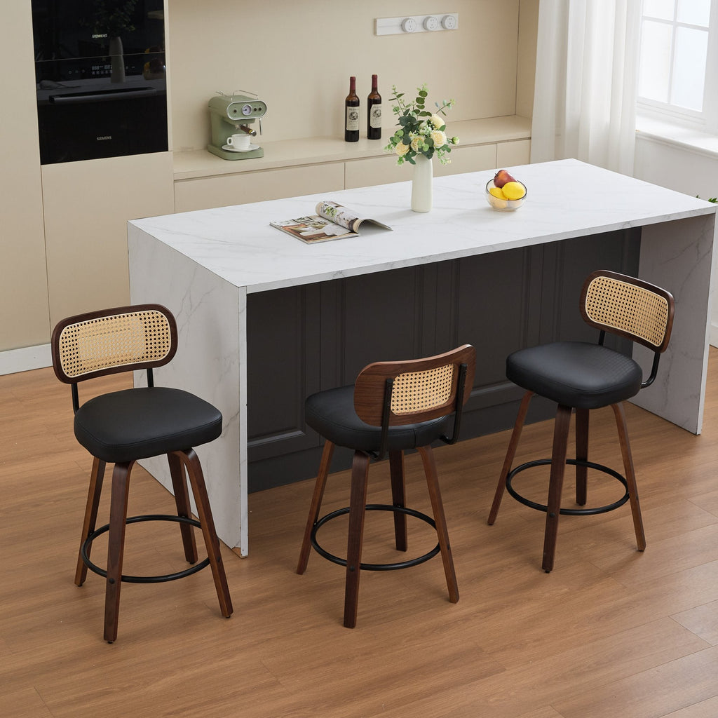 26 Inch Rattan Counter Height Stools with Cane Back (Set of 3)
