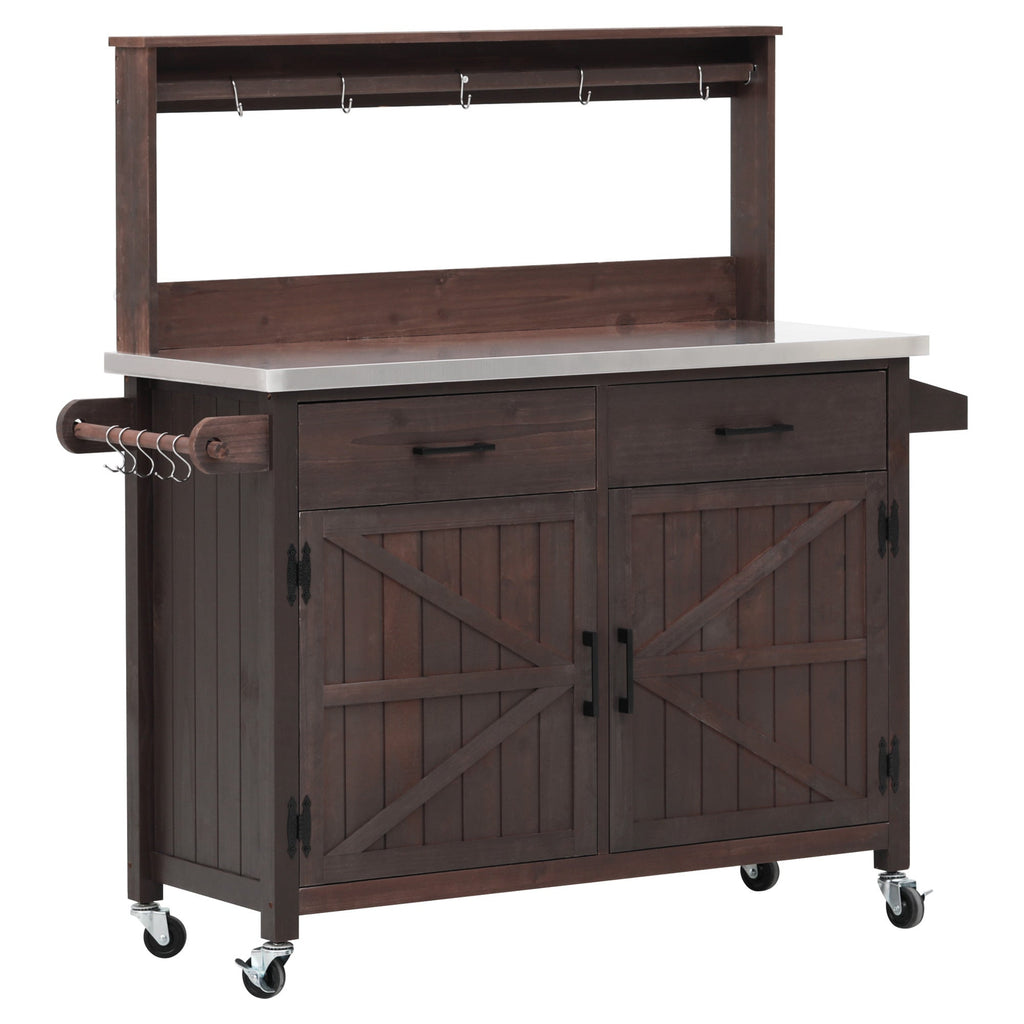 54.1" Outdoor Kitchen Island with High Shelf, Stainless Steel Top & Storage Cabinet