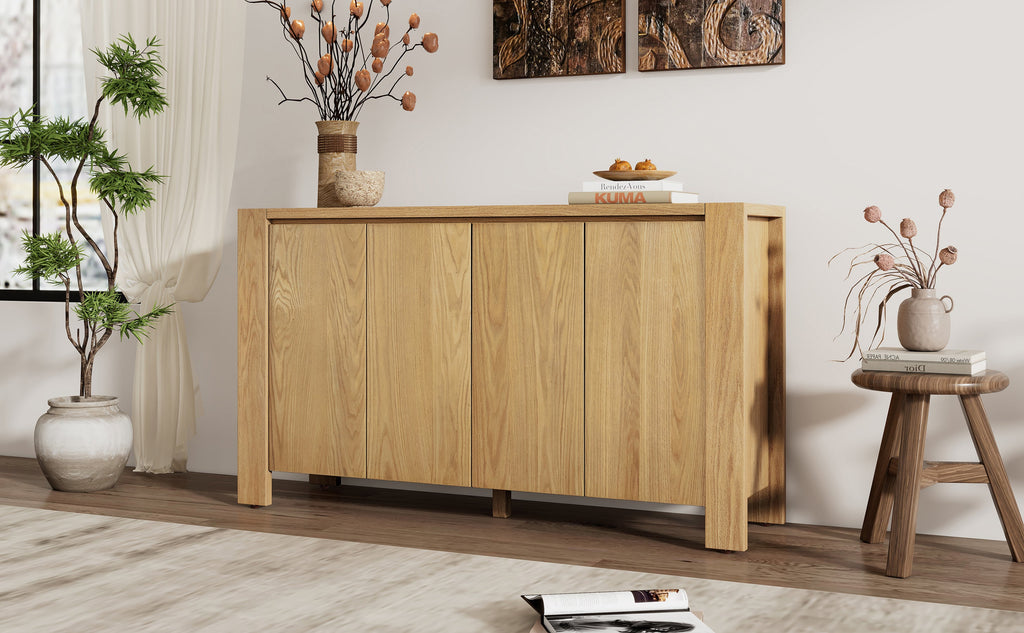 4-Door Retro Wood Buffet Cabinet with Storage