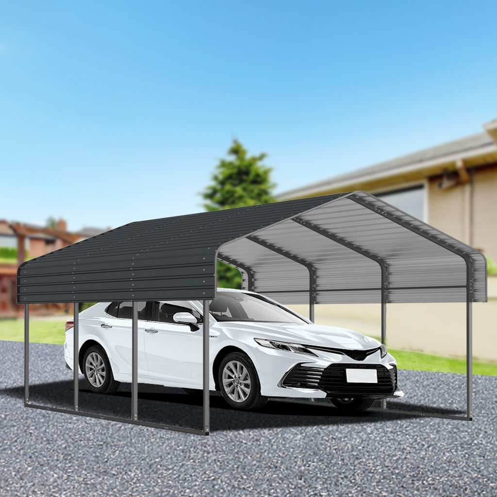 10x15 FT Metal Carport Heavy Duty Galvanized Steel Roof Outdoor Car Garage