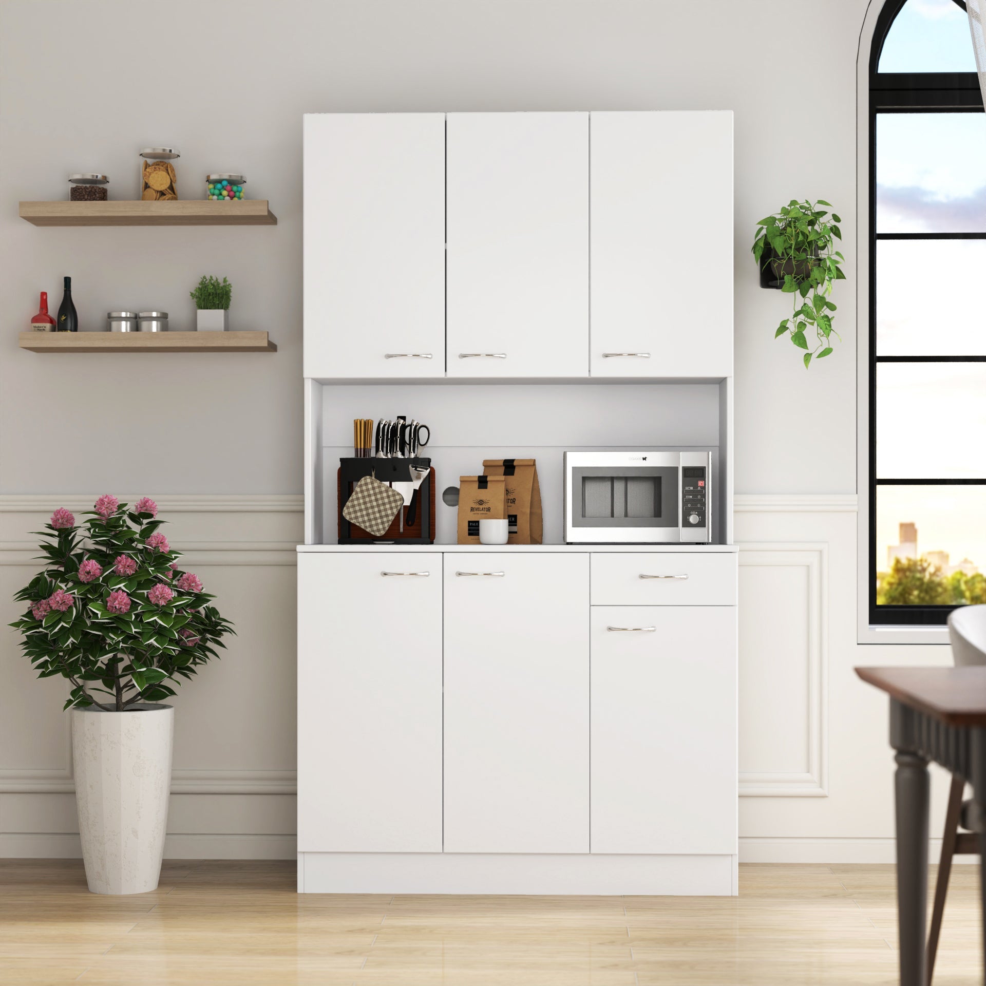 70.87' Tall White Kitchen Cabinet with 6-Doors